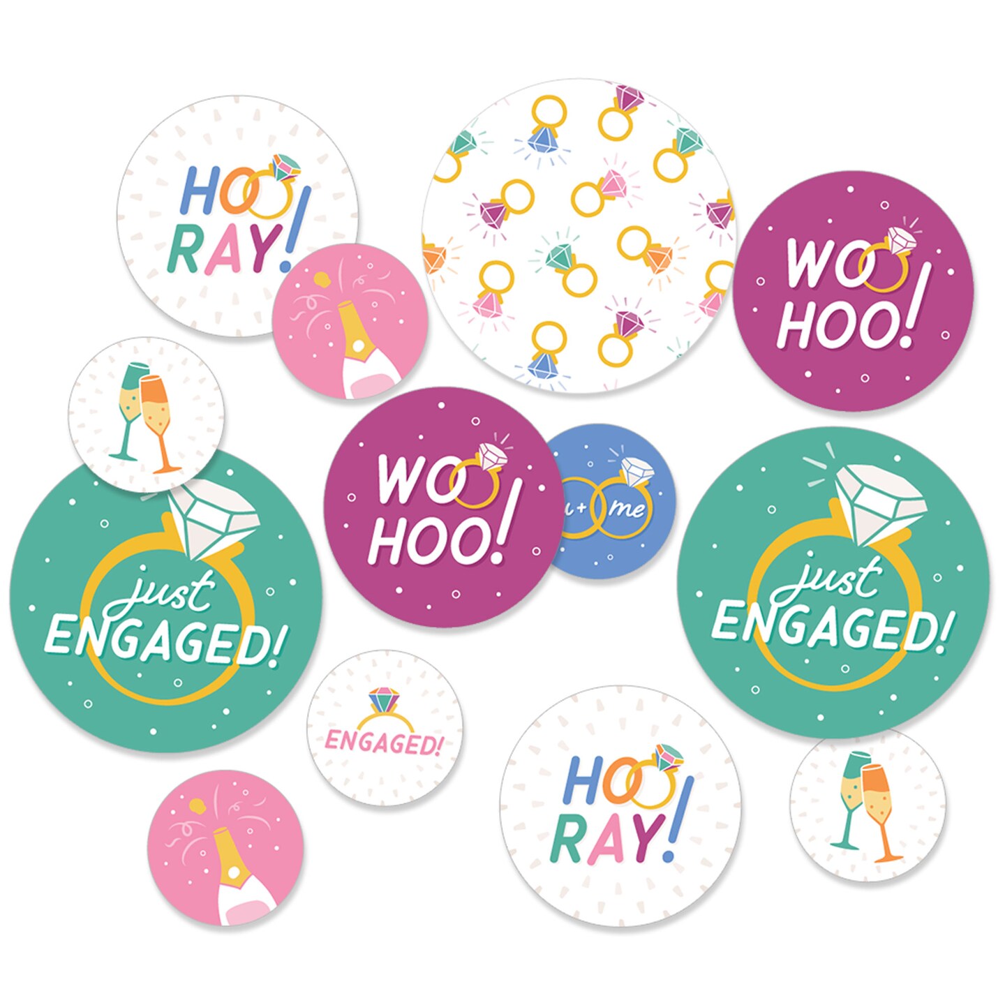 Big Dot of Happiness Just Engaged - Colorful - Engagement Party Giant Circle Confetti - Party Decorations - Large Confetti 27 Count