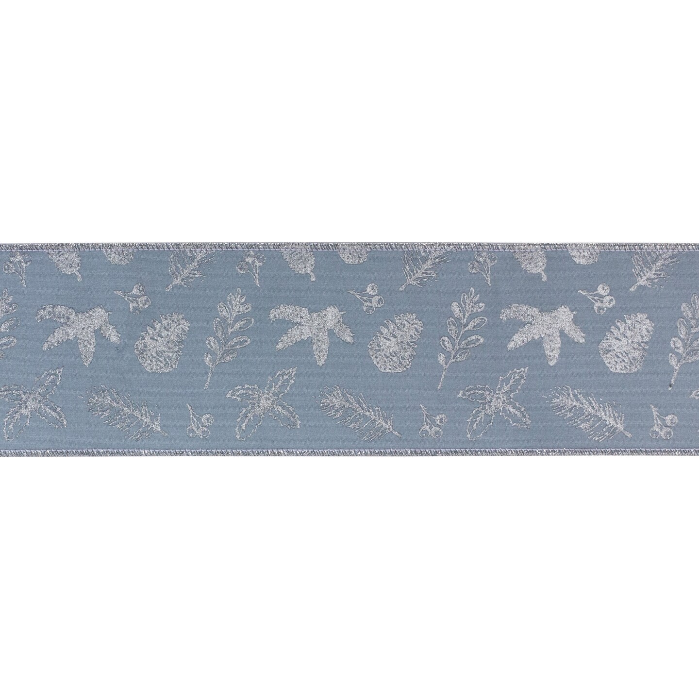 Melrose Metallic Leaf Christmas Wired Craft Ribbons - 4&#x22; x 10 Yards - Blue and Silver