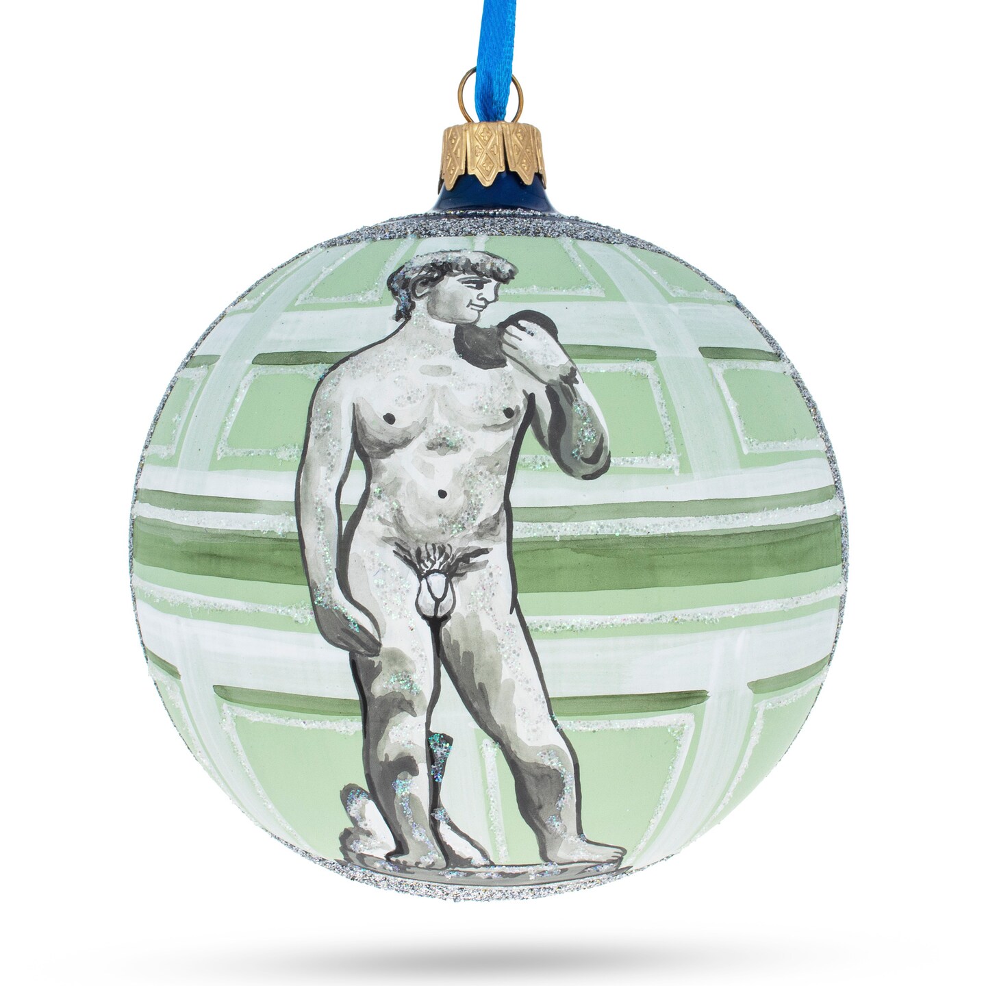 Michelangelo's 'David' Sculpture Glass Ball Christmas Ornament 4 Inches