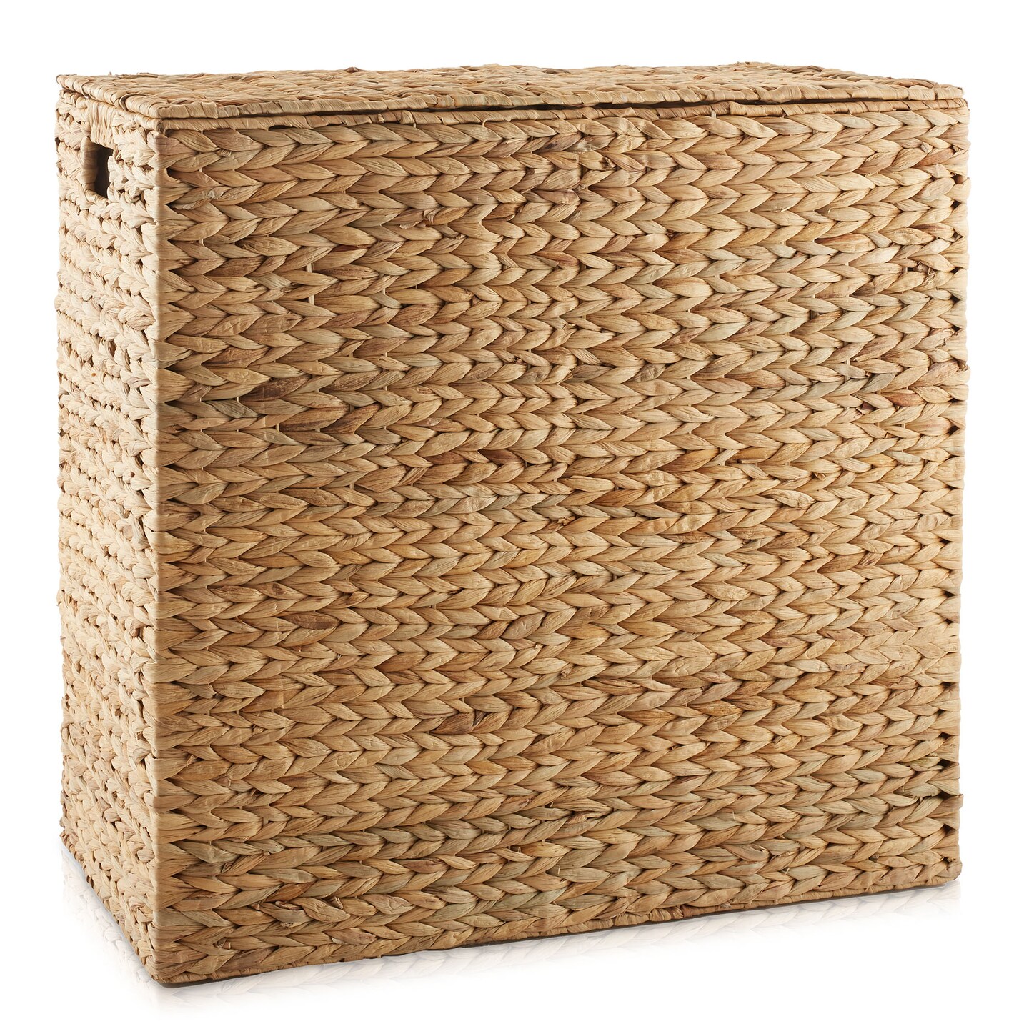 Casafield 2-Section Laundry Hamper with Removable Liner Bags, Woven Water Hyacinth Double Laundry Basket Sorter for Clothes and Towels