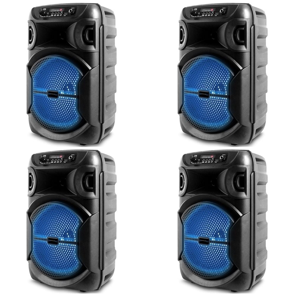 Technical Pro 4 Set   8 Inch Portable 1000 watts Bluetooth Speaker w/ Woofer and Tweeter Party PA LED Speaker w/