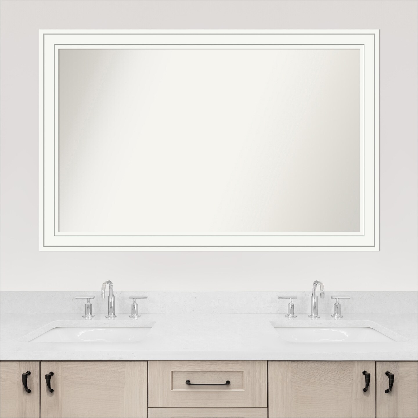 Craftsman White Non-Beveled Custom Framed Bathroom Vanity Wall Mirror