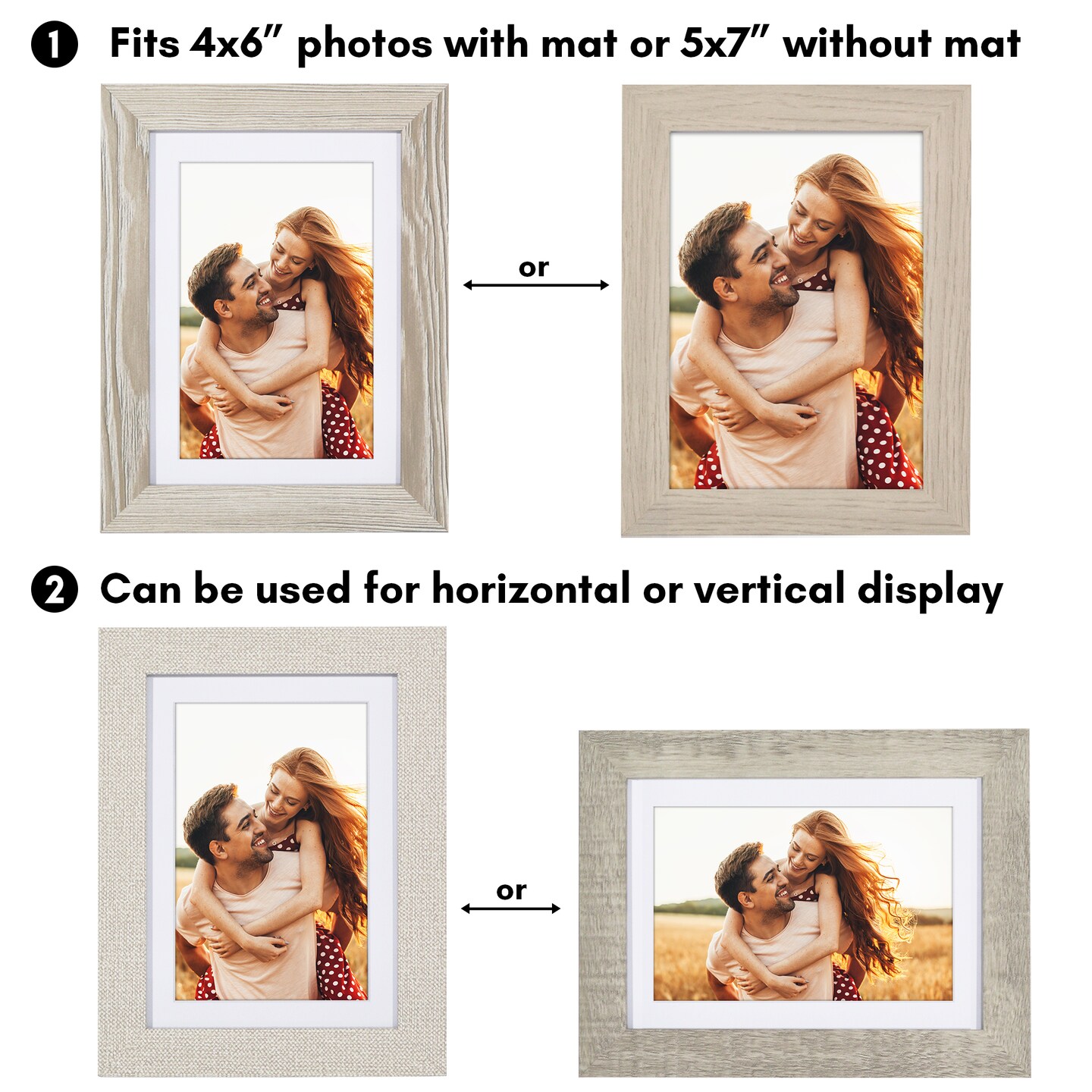 Americanflat Photo Frame Set with Mat - Set of 4 - Farmhouse Decor Picture Frames - Shatter Resistant Glass - Hanging Hardware - Includes Easel