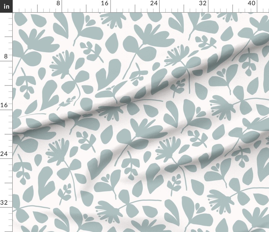 Duck Egg Blue Modern Floral Silhouette Pressed Flowers Botanical Boho Chic Large Scale Custom Printed Fabric by Spoonflower Various Fabrics by the Yard or Fat Quarter