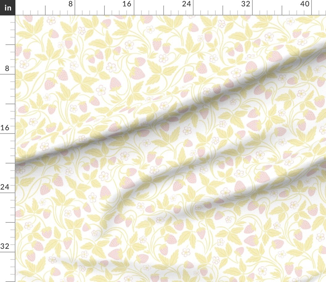 Pastel Strawberry Light Pink Yellow Cheerful Garden Playful Delicate Romantic Custom Printed Fabric by Spoonflower Various Fabrics by the Yard or Fat Quarter