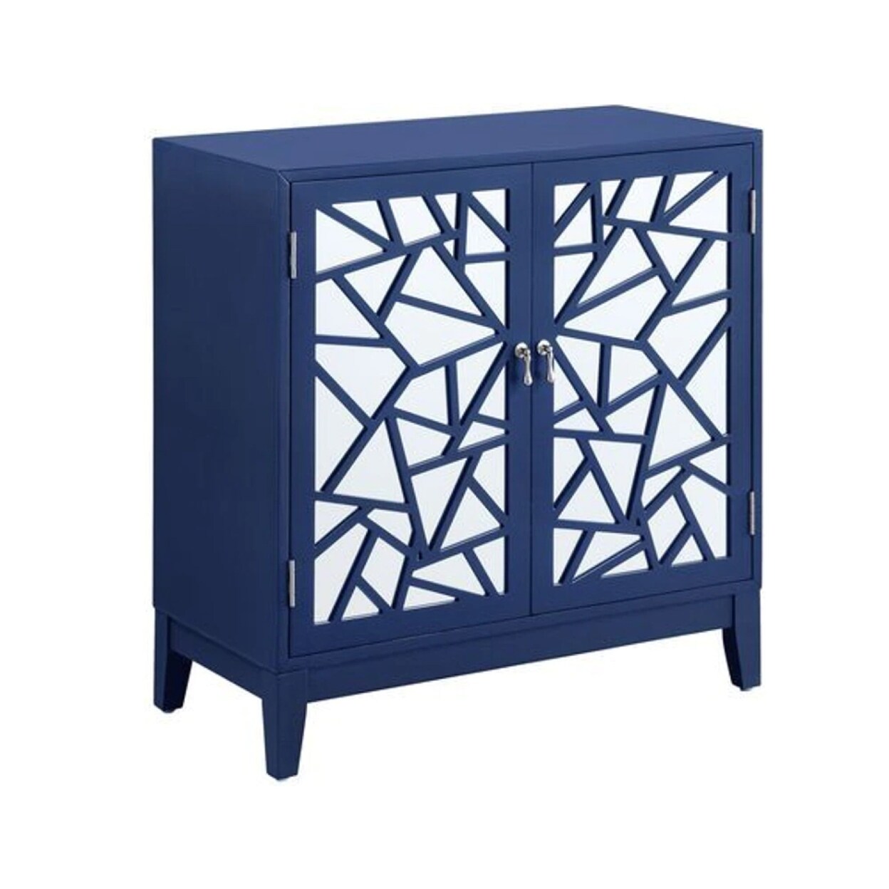 Saltoro Sherpi 33 Inch 2 Door Mirrored Console Sideboard Cabinet with Shelf, Blue-