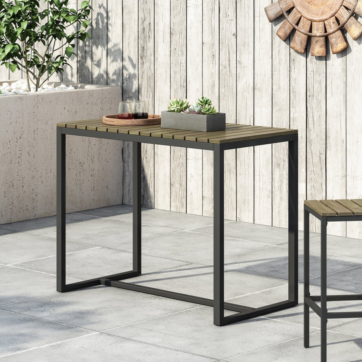 GDFStudio Arath Outdoor Modern Industrial Acacia Wood Bar Table