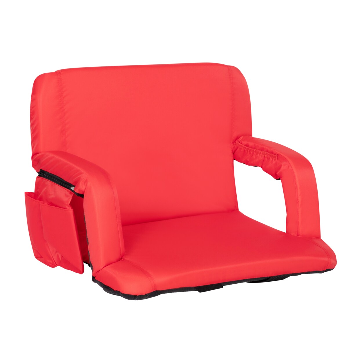 Flash Furniture Extra Wide Red Lightweight Reclining Stadium Chair with Armrests, Padded Back &#x26; Seat with Dual Storage Pockets and Backpack Straps