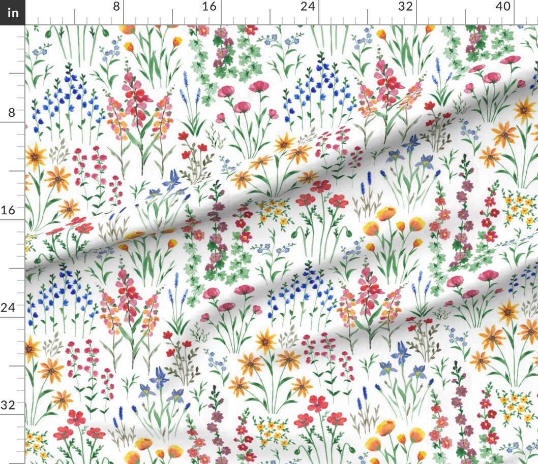 Various Fabrics by the Yard or Fat Quarter Delicate Floral Botanical Garden Bloom Meadow Wildflower Colorful Green Custom Printed Fabric by Spoonflower