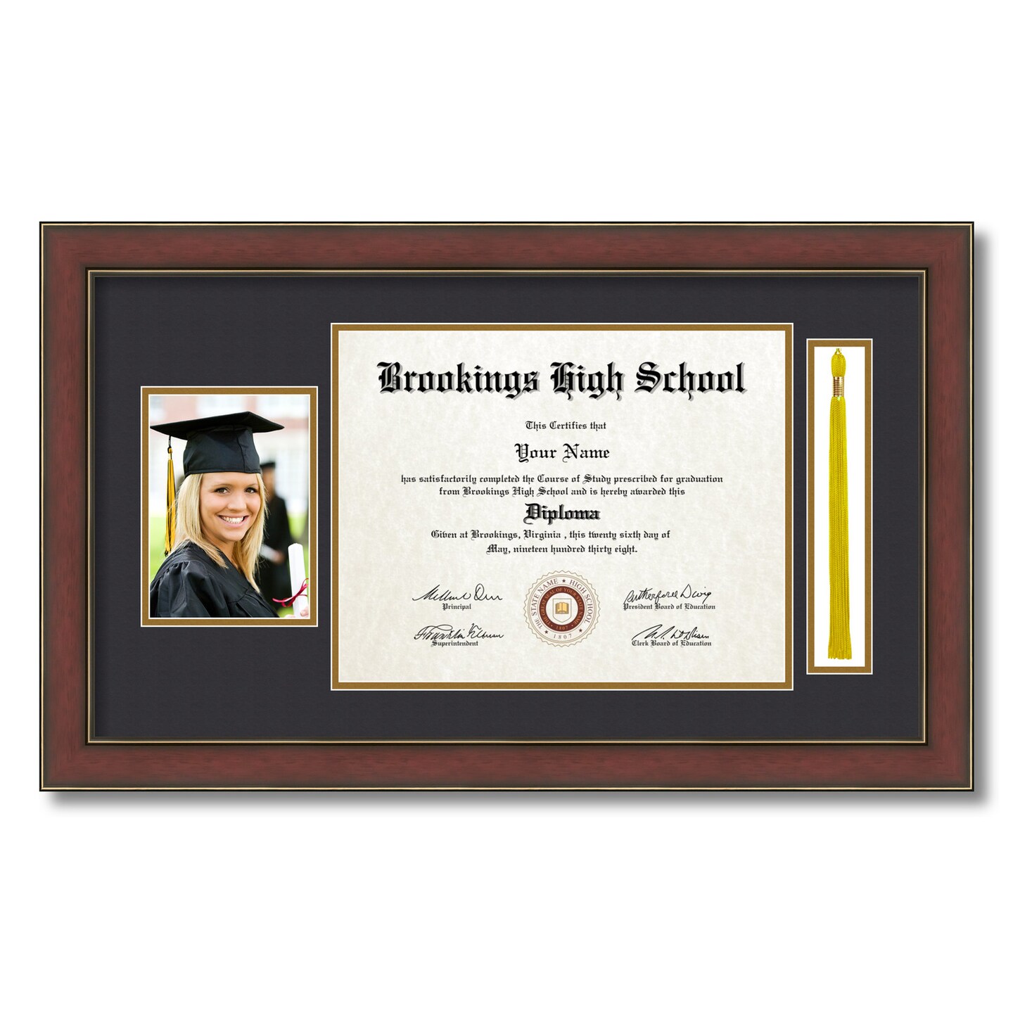 ArtToFrames 11x14 inch Diploma Frame with 5x7 Inch Image Opening and Tassel Opening - Framed with Black and Gold Mats, Comes with Regular Acrylic and Sawtooth Hanger for Wall Hanging (DIT-11x14)