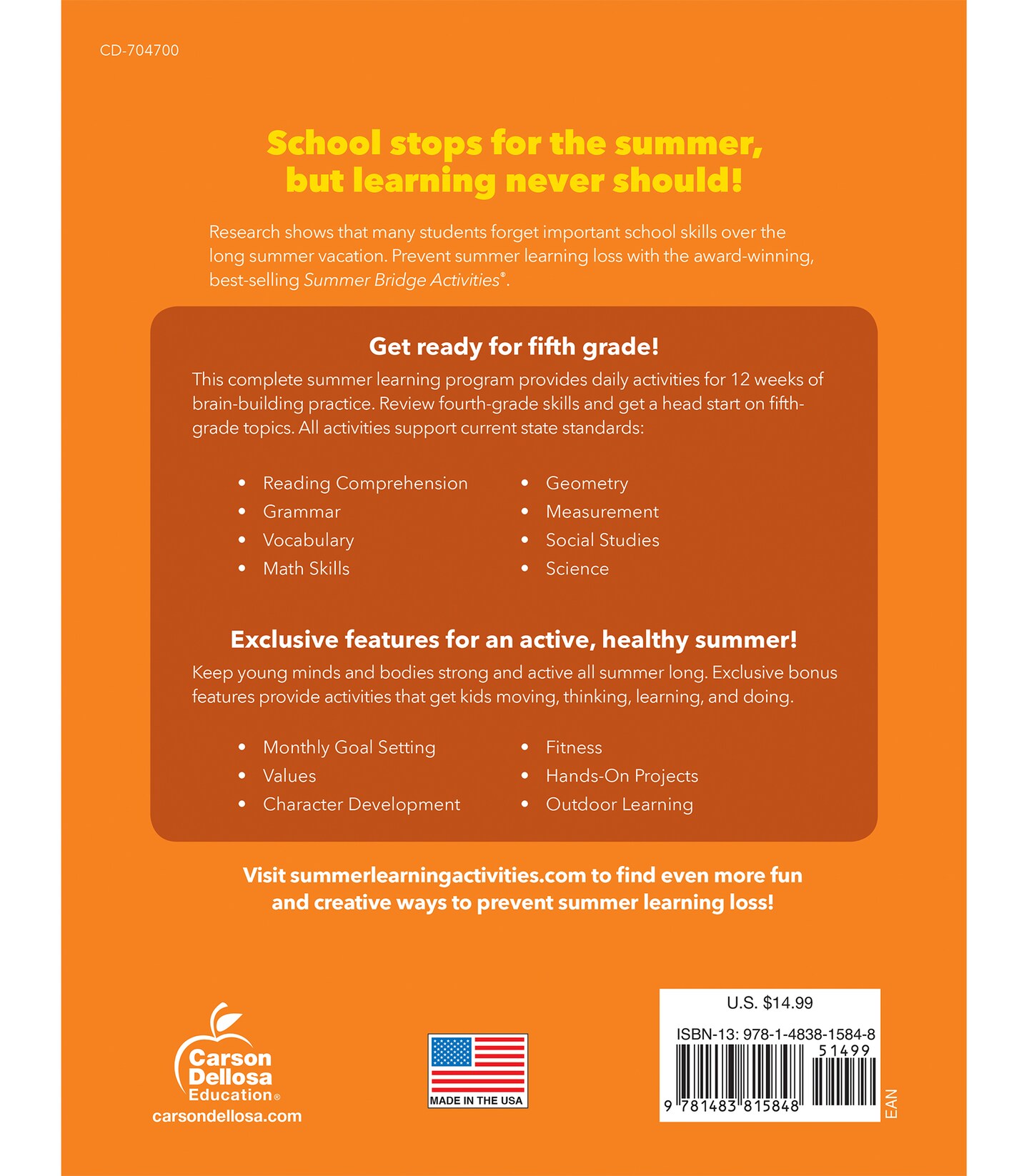 Summer Bridge Activities 4th to 5th Grade Workbooks All Subjects, Activity Book With Math, Reading Comprehension, Science, Fitness, Social Studies, Writing Practice, and Flash Cards