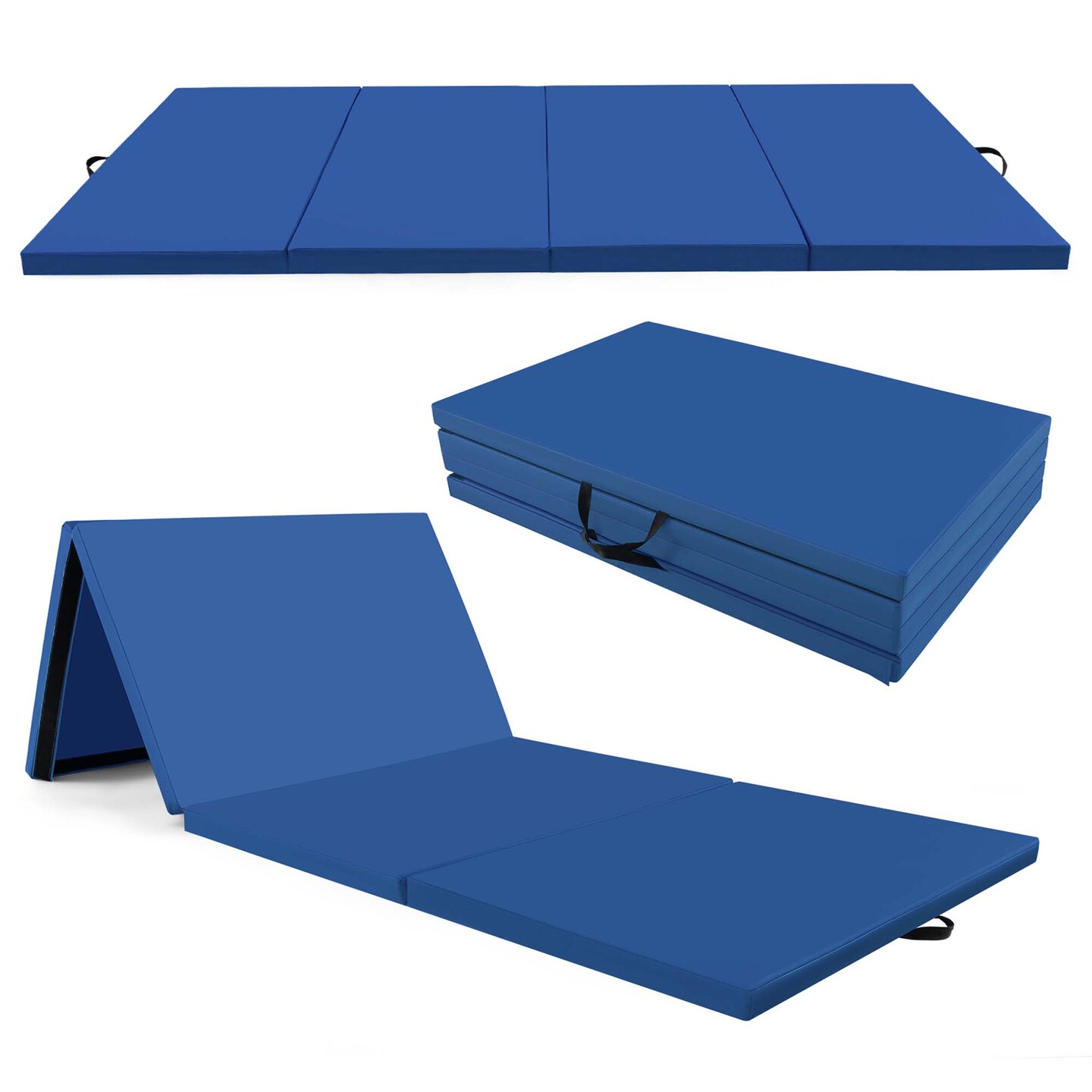 Costway 10&#x27; x 4&#x27; x 2&#x22; 4-Panel Folding Exercise Mat with Carrying Handles for Gym Yoga Black/Blue/Navy/Colorful/Pink&#x26;Blue/Pink/Light Pink/Navy