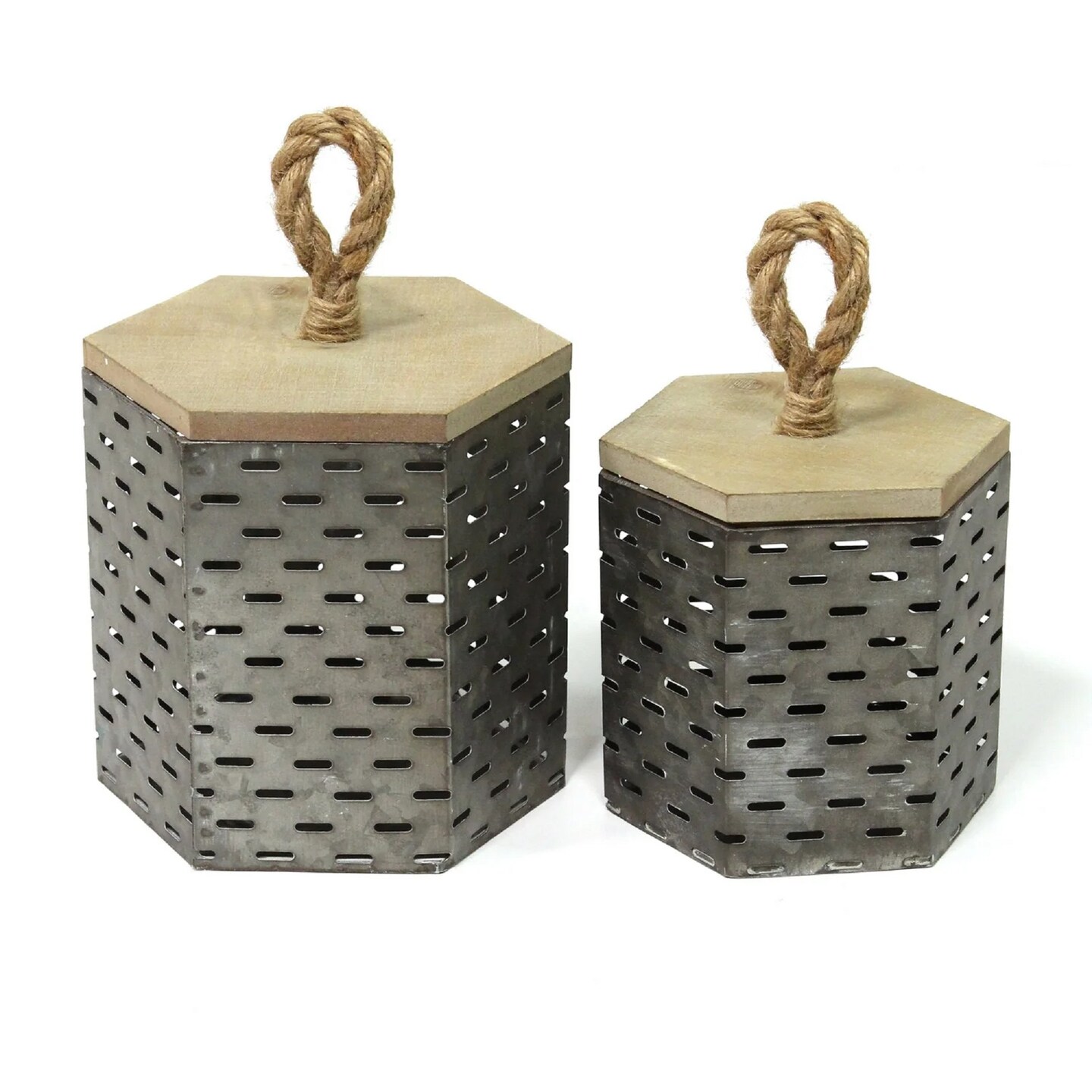 Contemporary Home Living Metal Decorative Containers - 9&#x22; - Gray and Beige - Set of 2