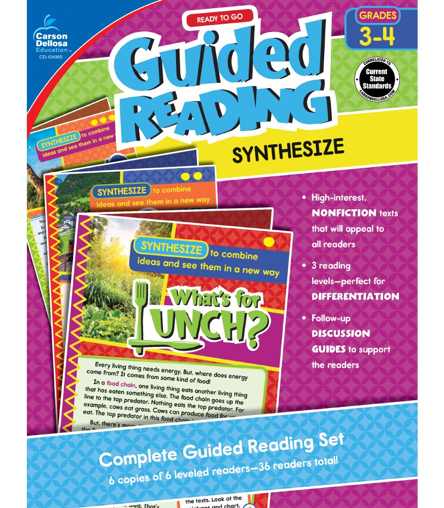 Carson Dellosa Ready to Go: Synthesize Guided Reading Set, Grades 3-4 Resource Book With 36 Nonfiction Leveled Readers, Discussion Guides, Prompts, and More