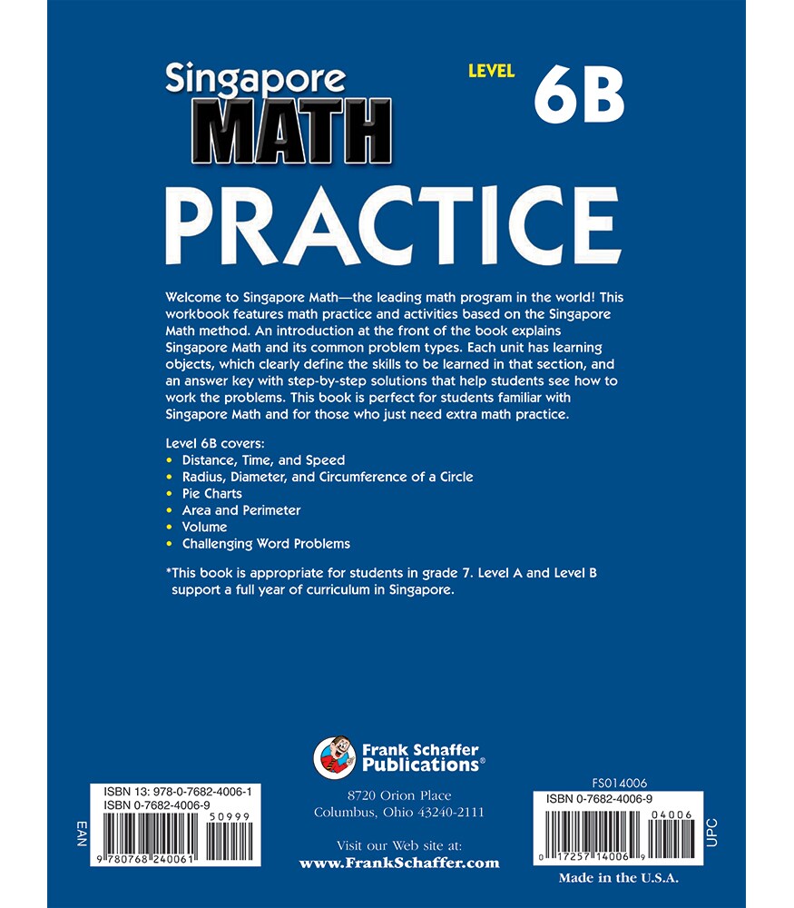 Singapore Math &#x2013; Level 6B Math Practice Workbook for 7th Grade, Paperback, Ages 12&#x2013;13 with Answer Key
