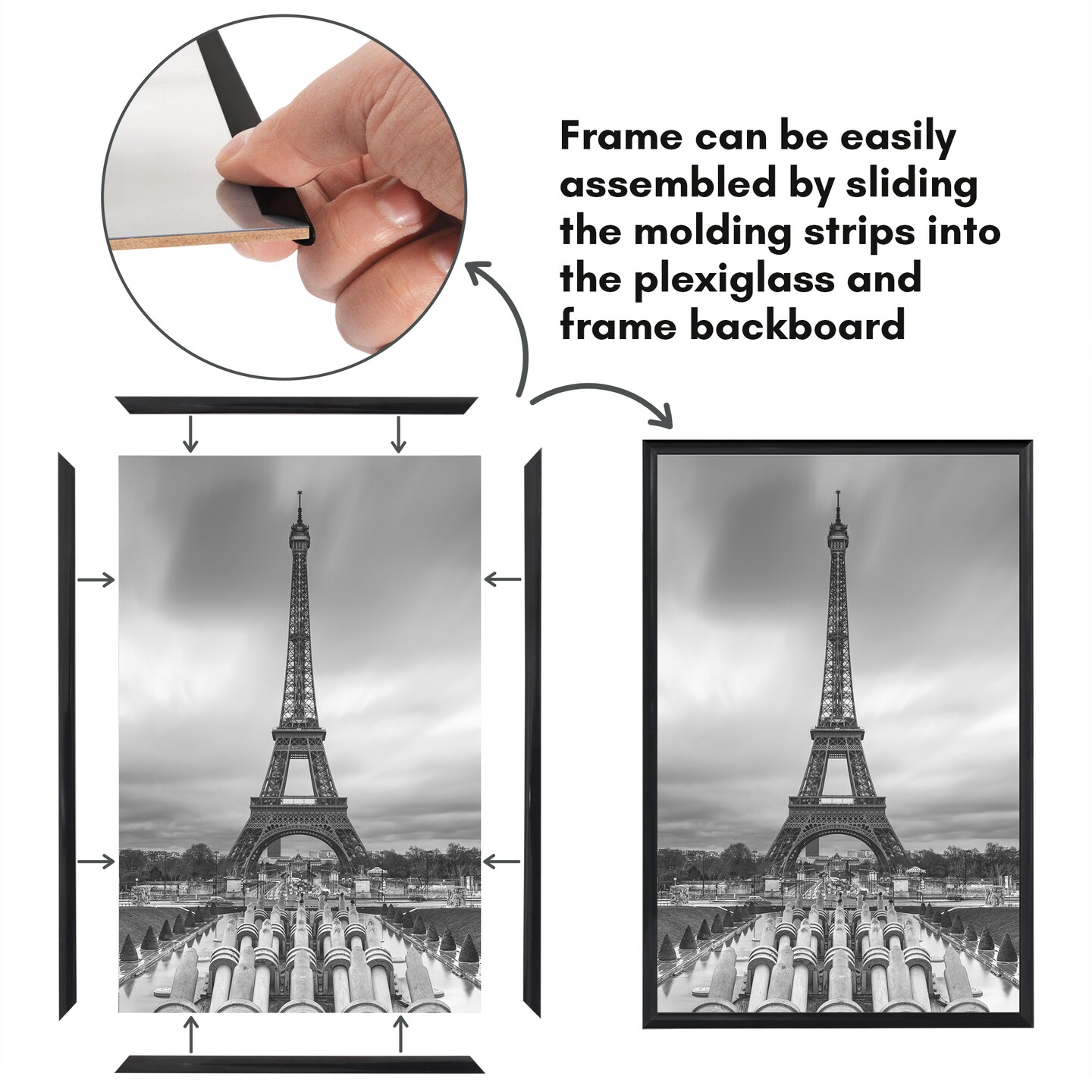 Americanflat Snap-In Picture Frame in Black - Set of 3 - Poster Frame with Slimline Molding, Plexiglass Cover, and Hanging Hardware - Black