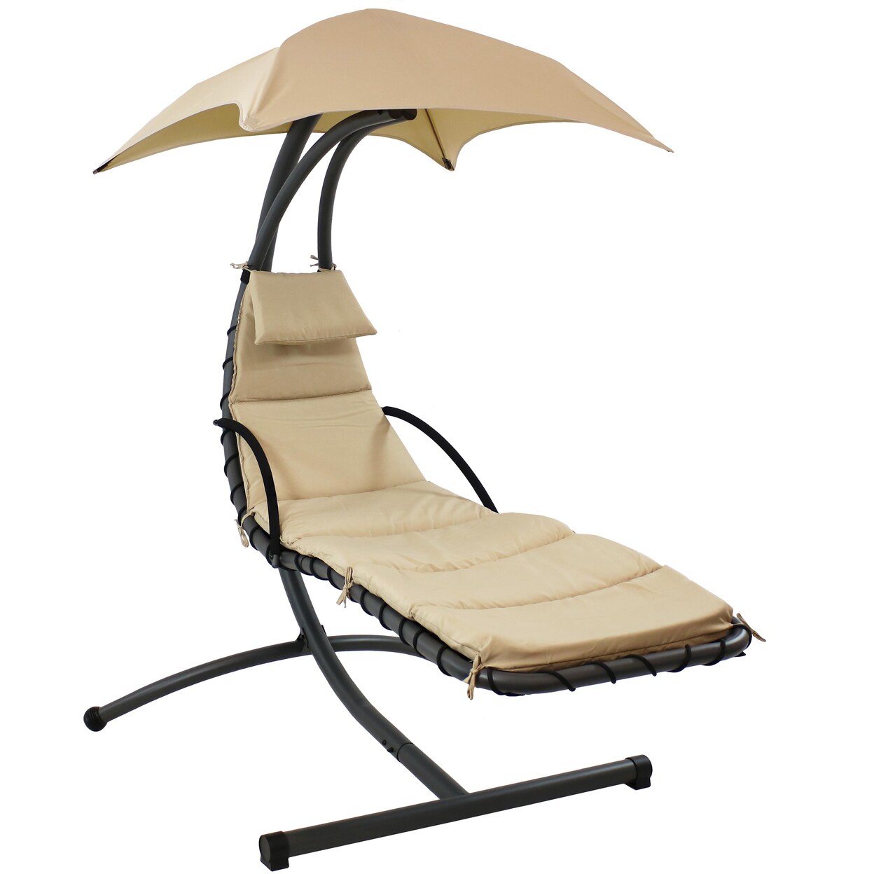 Sunnydaze Floating Chaise Lounge Chair With Canopy And Arc Stand - Beige