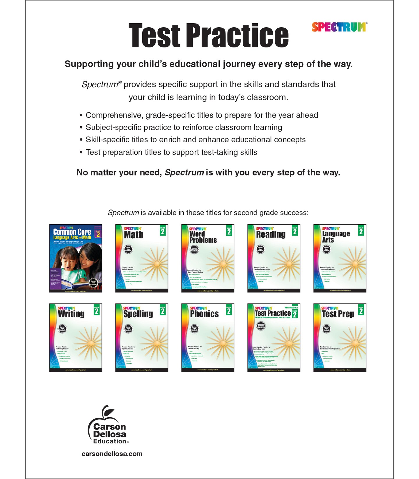 Spectrum Test Practice 2nd Grade Workbook, Math, Language Arts, Reading Comprehension, Grammar, Spelling, Vocabulary, and Writing Practice, Classroom or Homeschool Curriculum