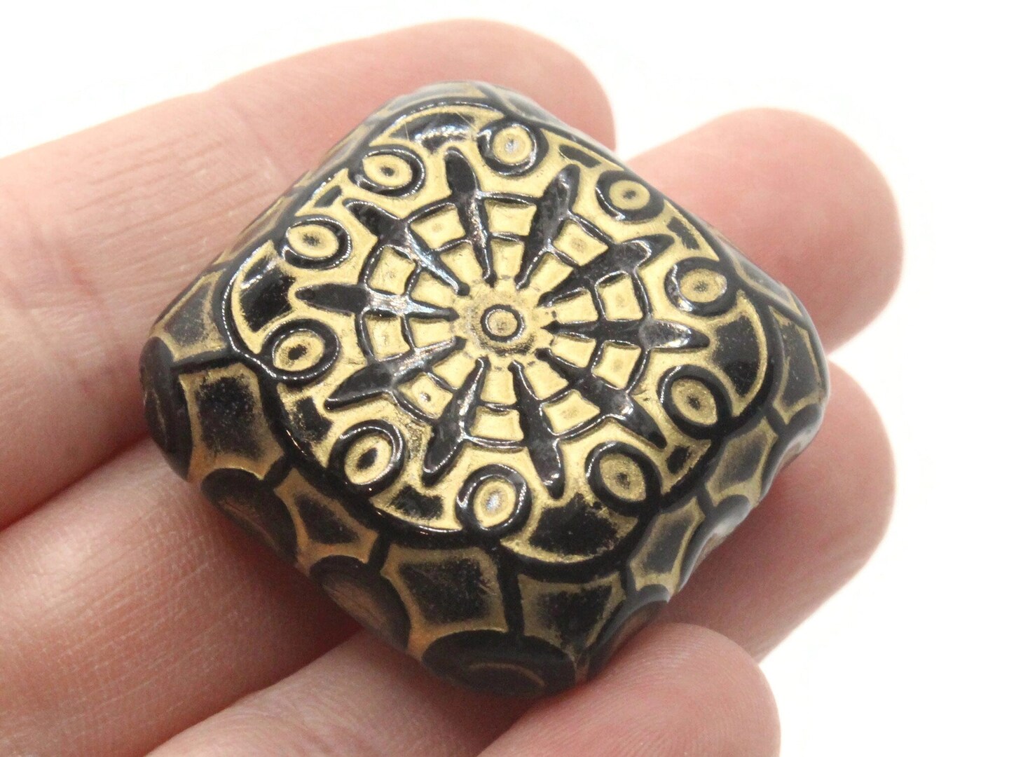 4 37mm Black Plastic Flat Square Beads with Gold