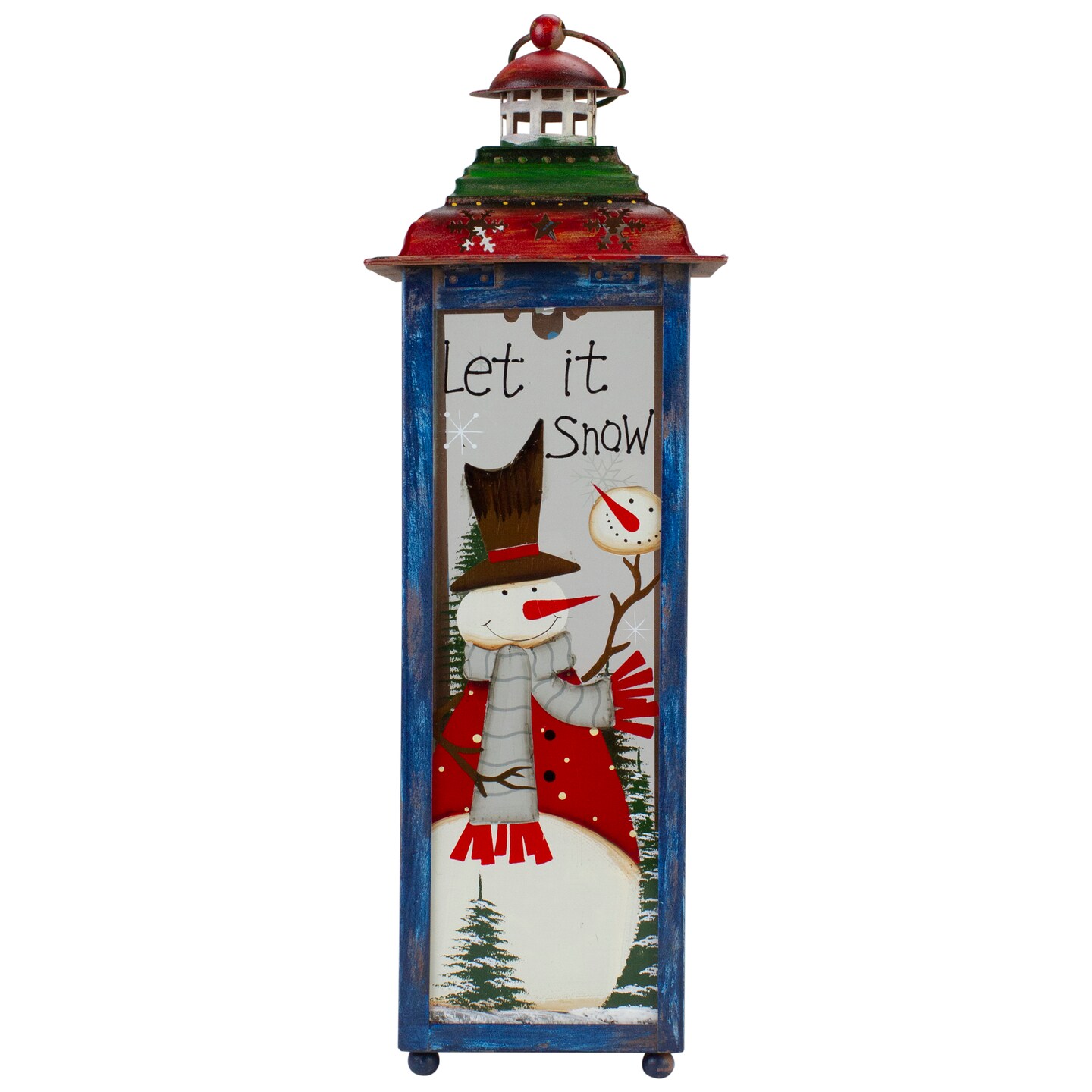 Northlight Red, White and Green &#x22;Snow&#x22; Christmas Lantern 15&#x22;