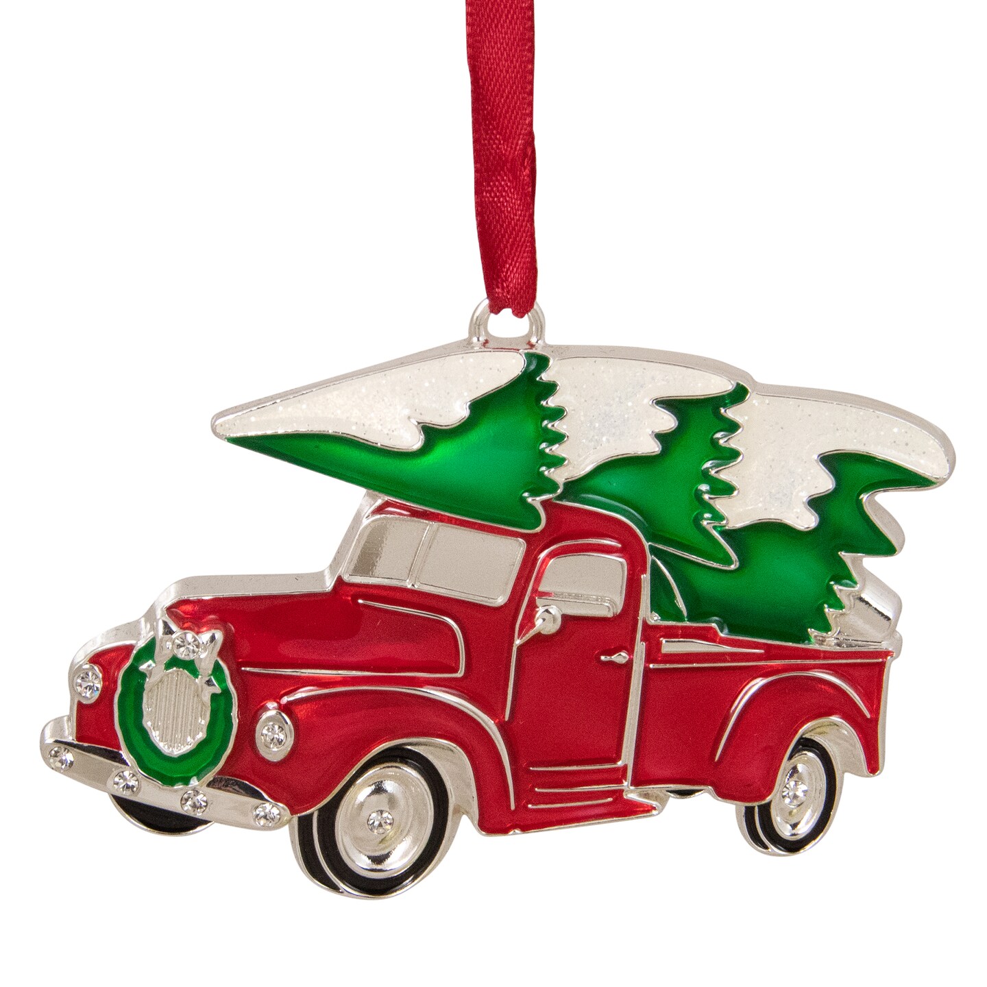 Northlight Country Pick Up Truck with European Crystals Christmas Ornament - 3.5&#x22; - Red and Green