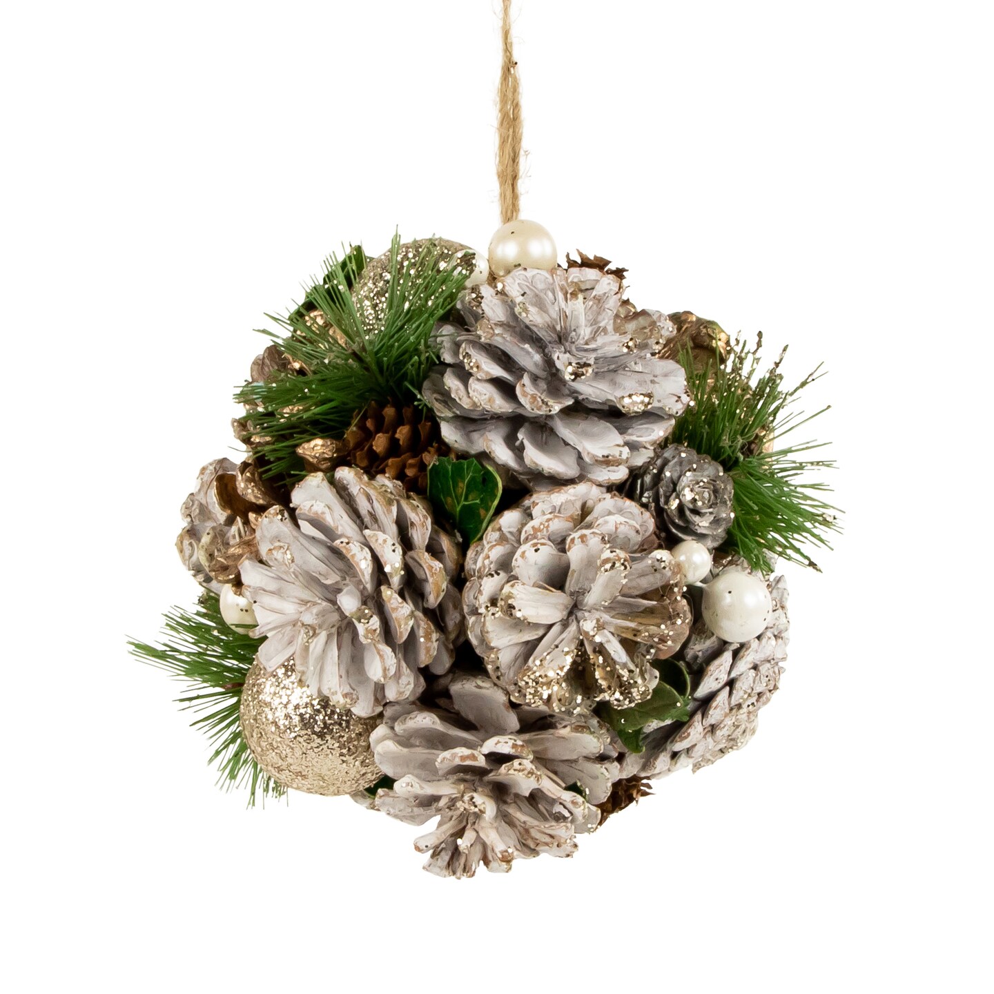 Northlight 5.5&#x22; Glittered Pine Needle and Pinecone Hanging Christmas Ball Ornament