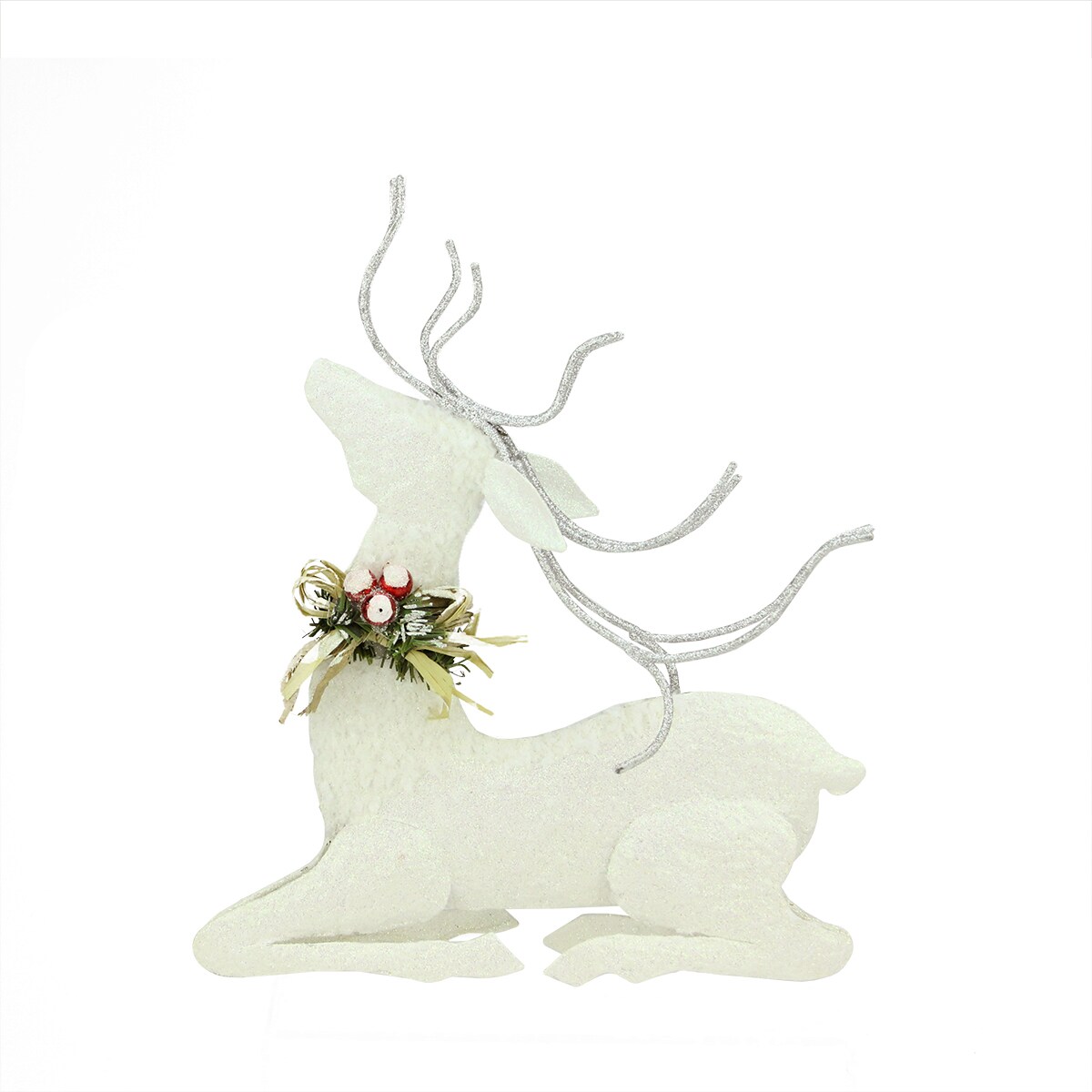 Gallerie II 11.25&#x22; Snowy White Glitter Embellished Seated Reindeer Christmas Tabletop Decor