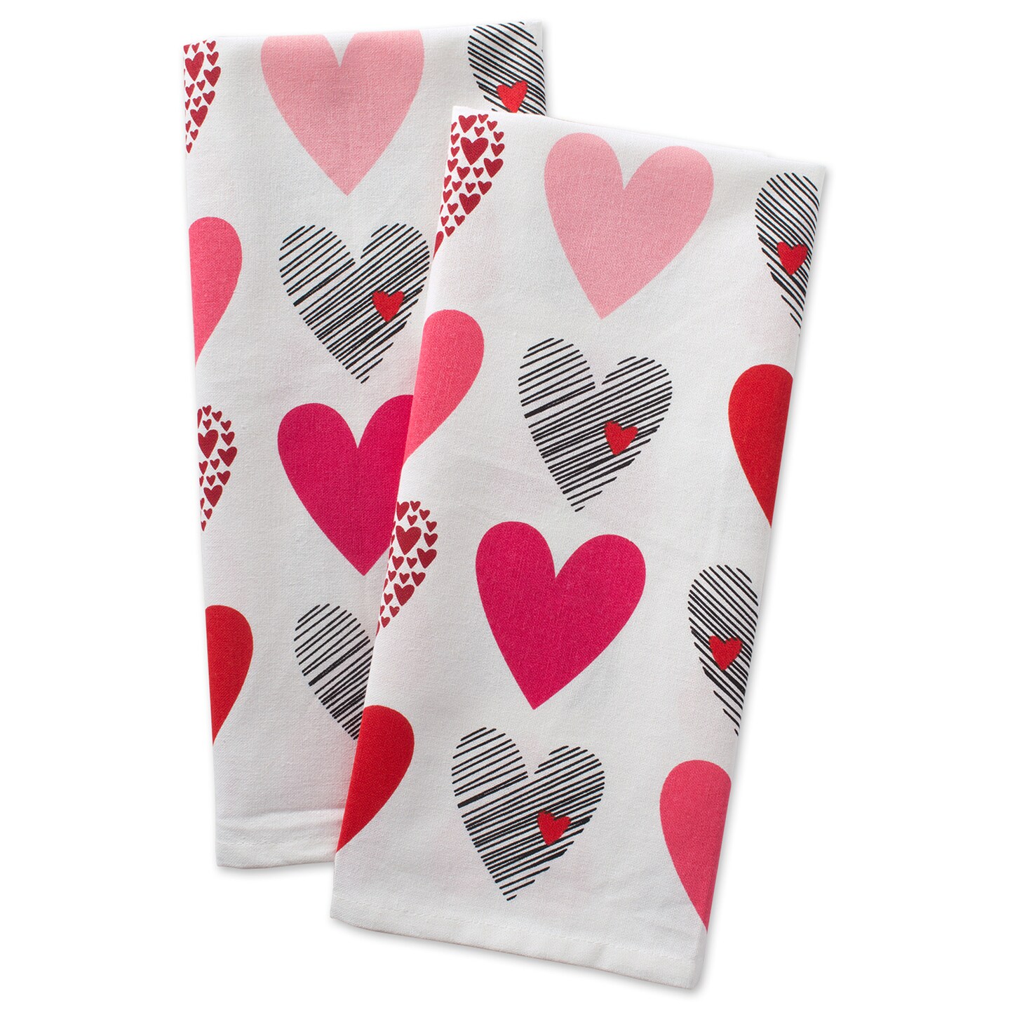 Contemporary Home Living Hearts Collage Oversized Kitchen Dishtowels - 28&#x22; - White and Pink - Set of 2