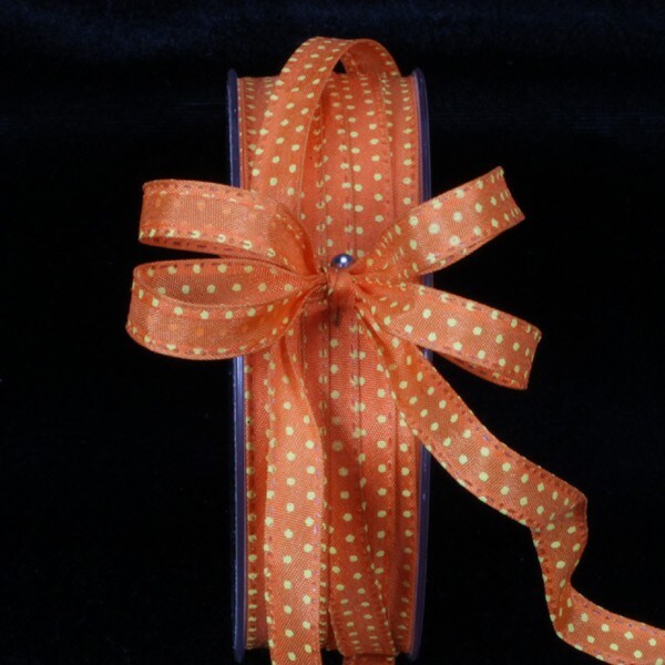 The Ribbon People Orange and Yellow Polka Dot Wired Craft Ribbon 0.25&#x22; x 55 Yards