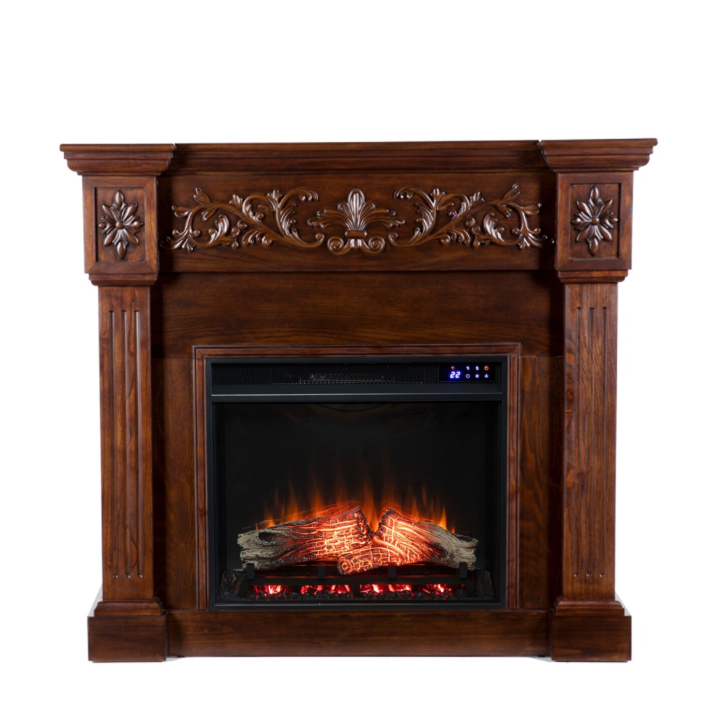 Southern Enterprises 44.5&#x22; Chocolate Brown and Black Classic Style Electric Fireplace with Carved Mantel
