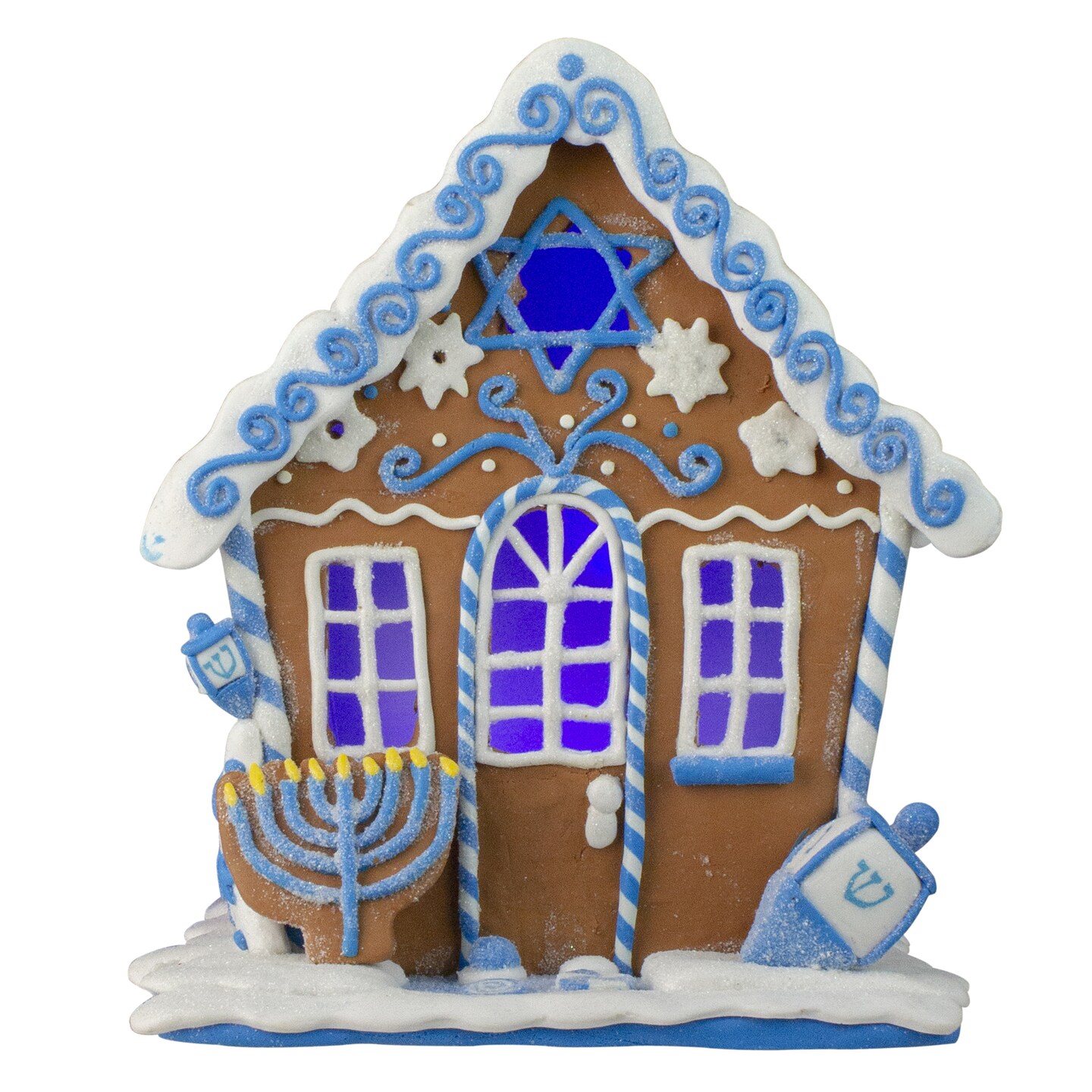 Kurt Adler 8&#x22; White and Blue Festive Hanukkah Gingerbread LED House Tabletop Decor