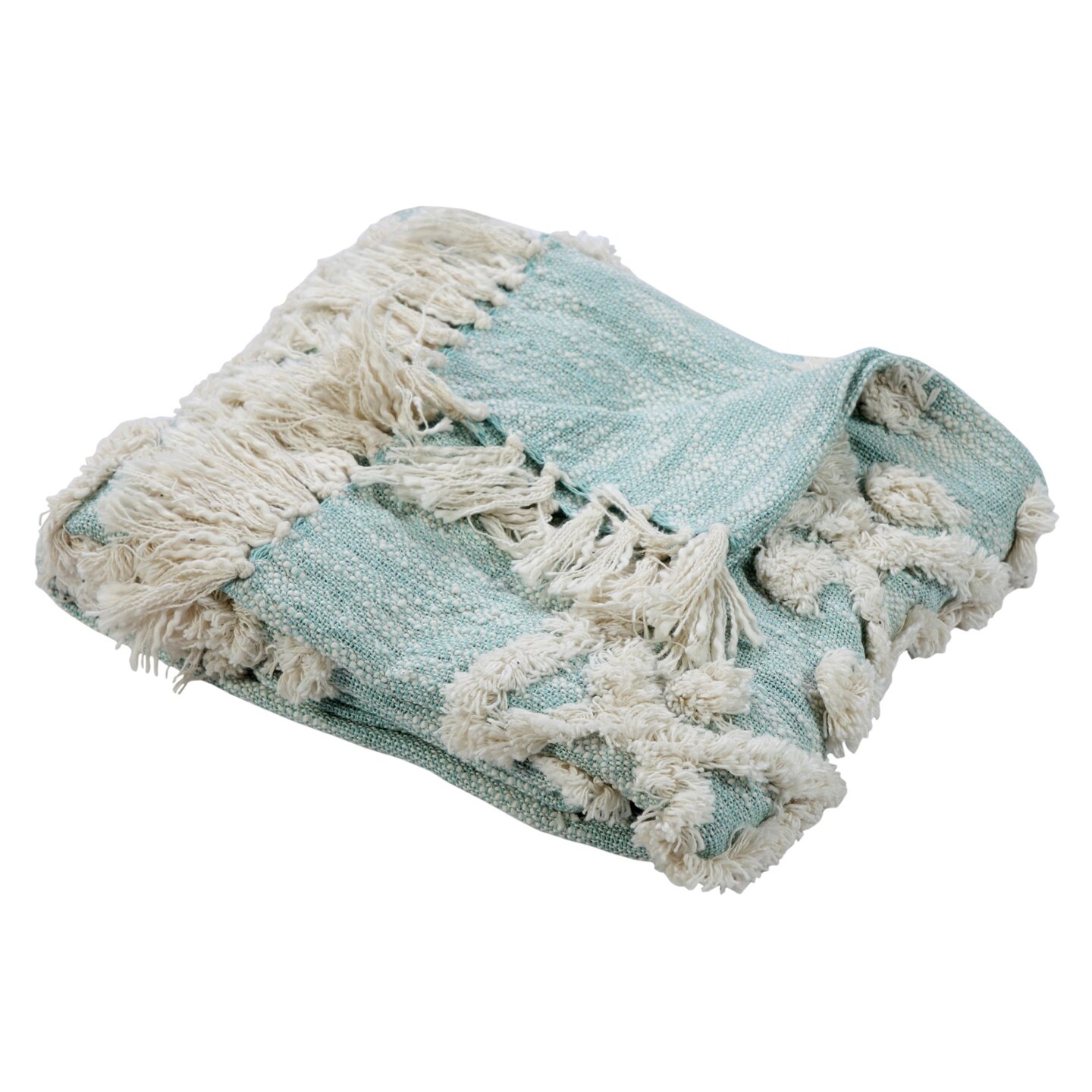 Laddha Home Designs Sky Blue and Ivory Partly Cloudy Fringed Throw Blanket 50&#x22; x 60&#x22;
