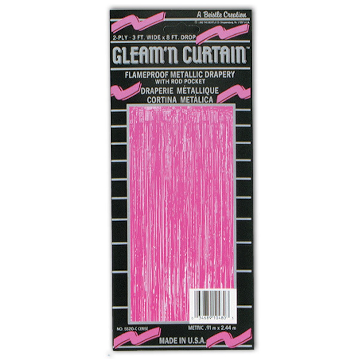 Beistle Pack of 6 Festive Metallic Cerise Hanging Gleam&#x27;n Curtain Party Decorations 8&#x27;