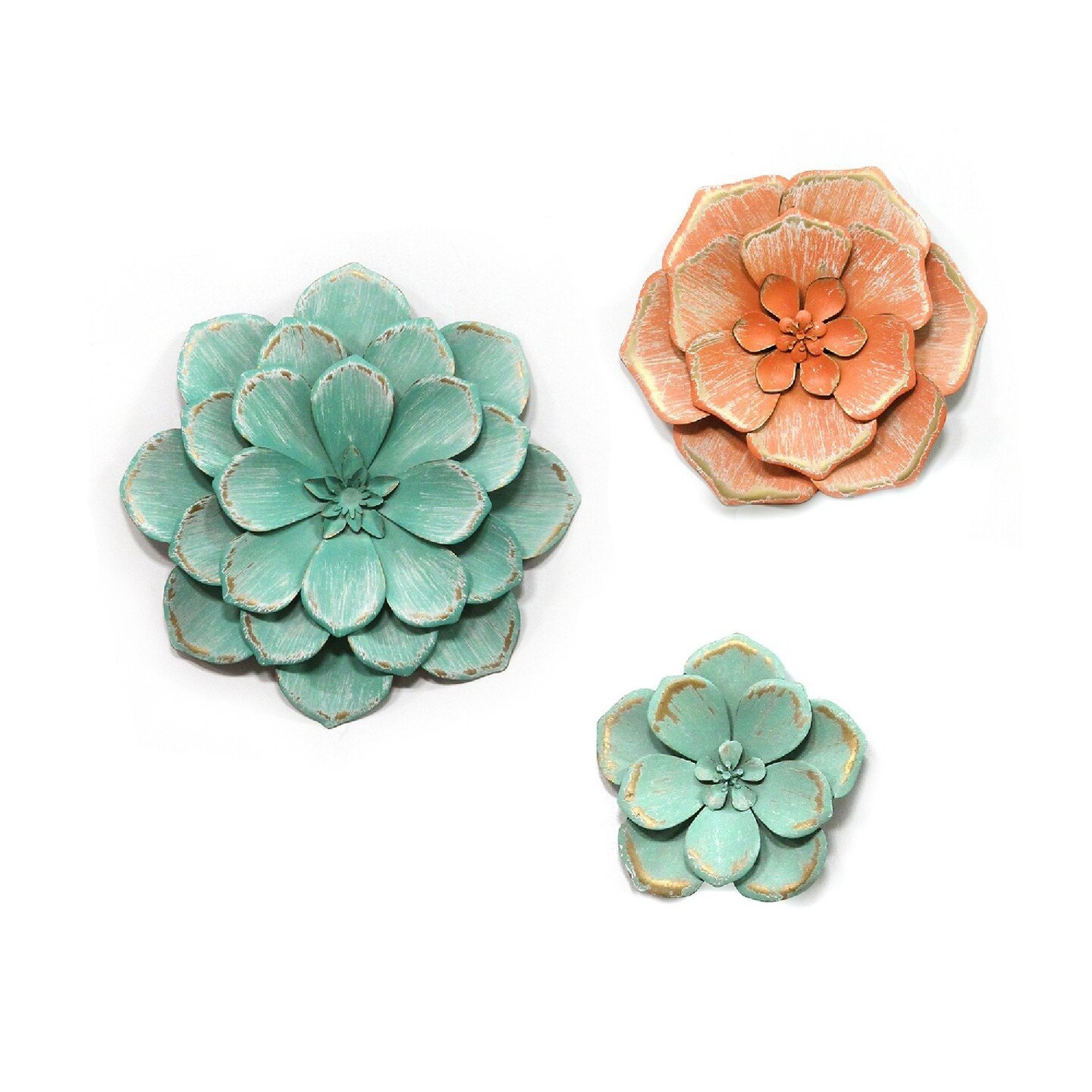 Contemporary Home Living Set of 3 Stunning Metal Flower 17.25&#x22;