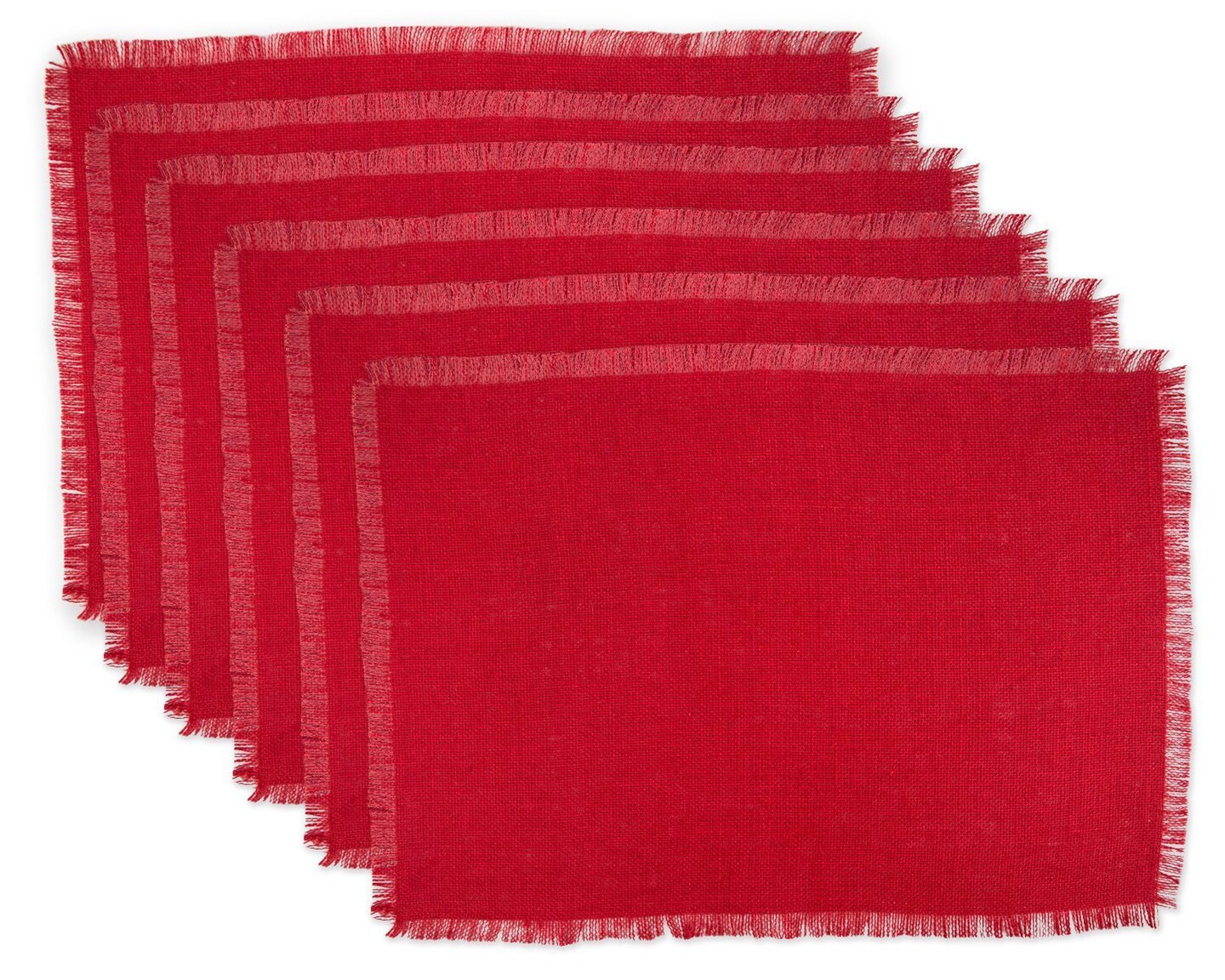 CC Home Furnishings Rectangular Jute Placemats with Fringed Borders - 19&#x22; - Apple Red - Set of 6