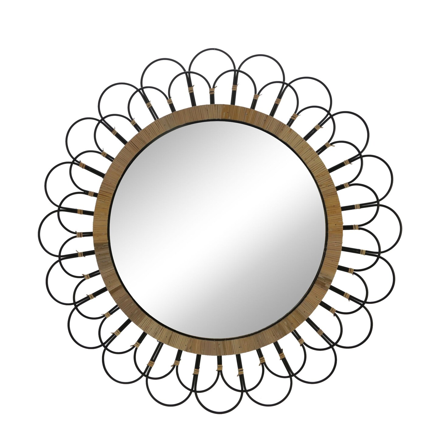 Kingston Living Daisy Glass Round Wall Mirror - 37&#x22; - Black and Brown