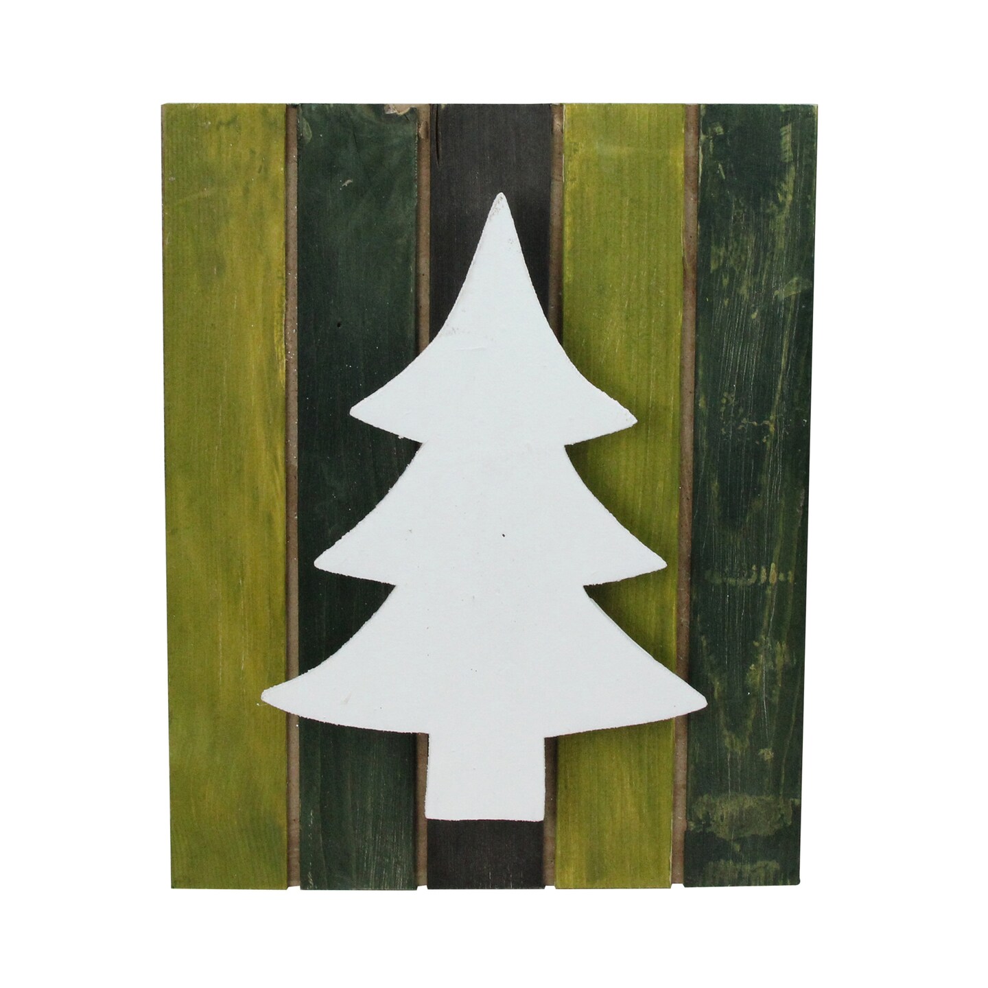 Northlight 13&#x22; Wood Tree on Green Washed Pallet Inspired Frame Christmas Wall Hanging