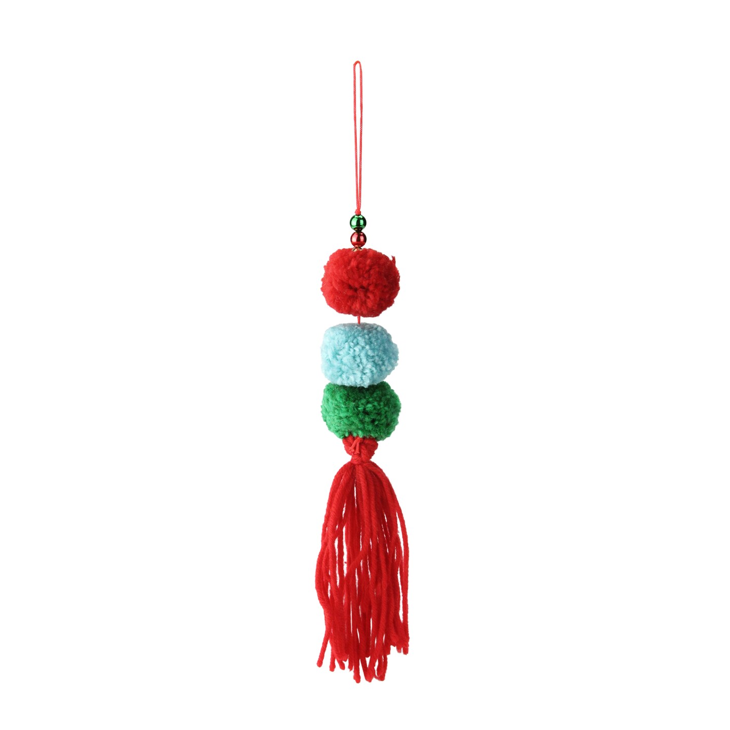 Raz 10.75&#x22; Bohemian Red Triple Plush Pom-Pom and Fringe Christmas Ornament