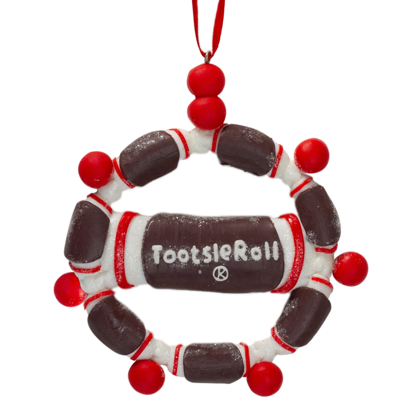 Northlight 4&#x22; Brown and Red Tootsie Roll Chewy Chocolate Candy Christmas Wreath Ornament