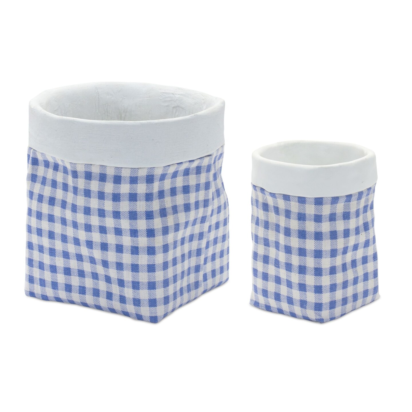 Melrose Set of 2 Blue and White Gingham Pots 6.75&#x22;