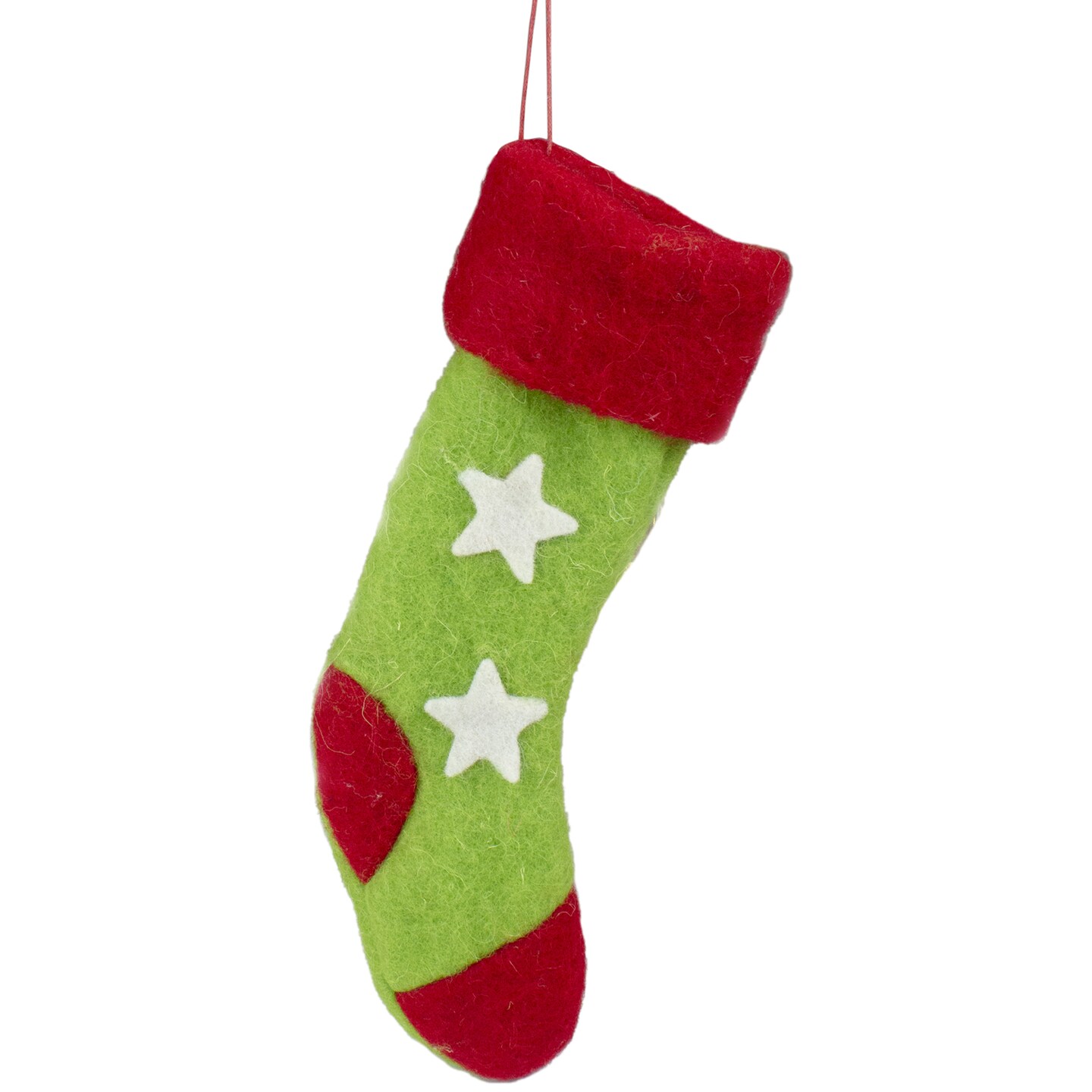 Tii Collections 9.5&#x22; Green and Red Stars Felt Christmas Stocking Ornament