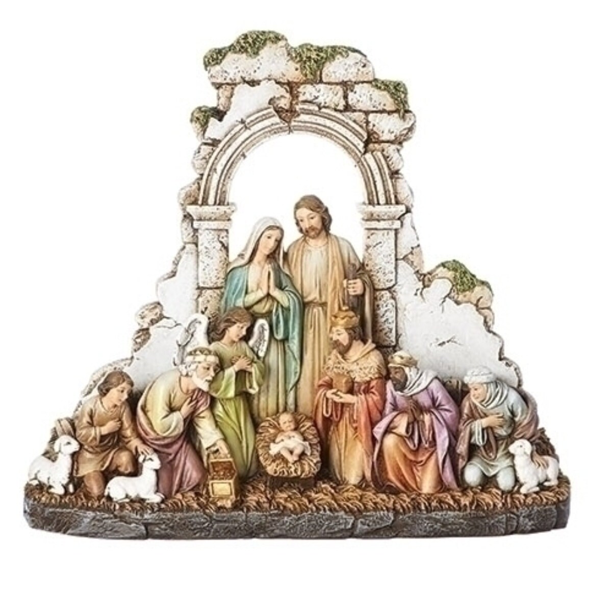 Roman Stone Wall Christmas Nativity Scene - 9.5&#x22; - Set of 2