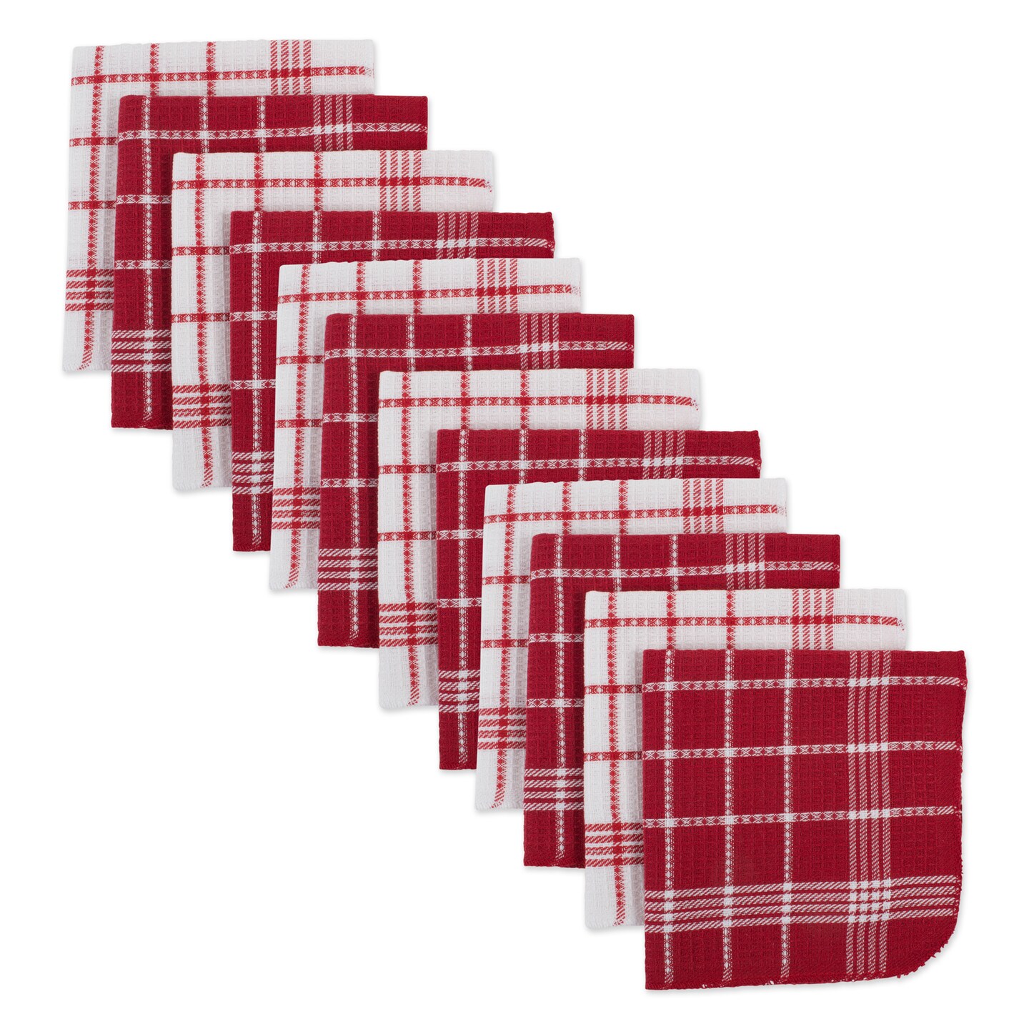 Contemporary Home Living Waffle Weave Kitchen Dishcloths - 13&#x22; - Red and White - Set of 12