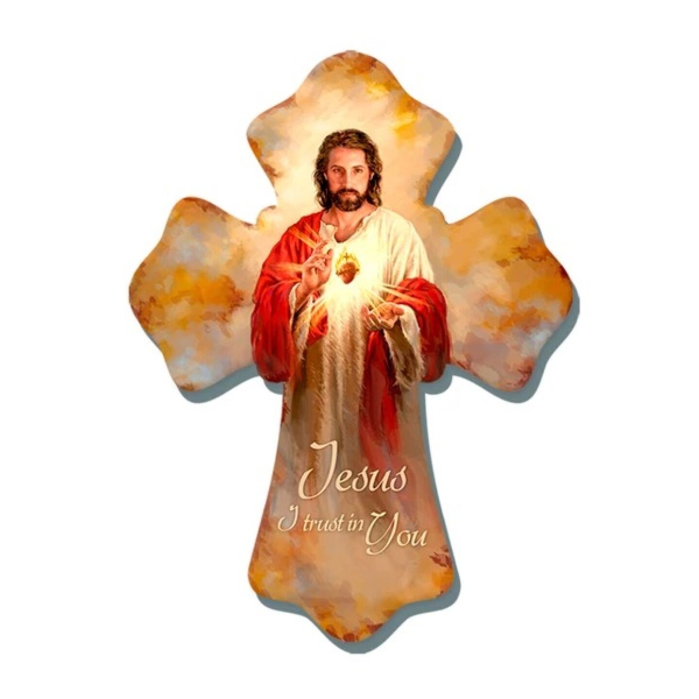 Glow Decor 8&#x22; Brown and Red Sacred Heart Biblical Quoted Wall Cross