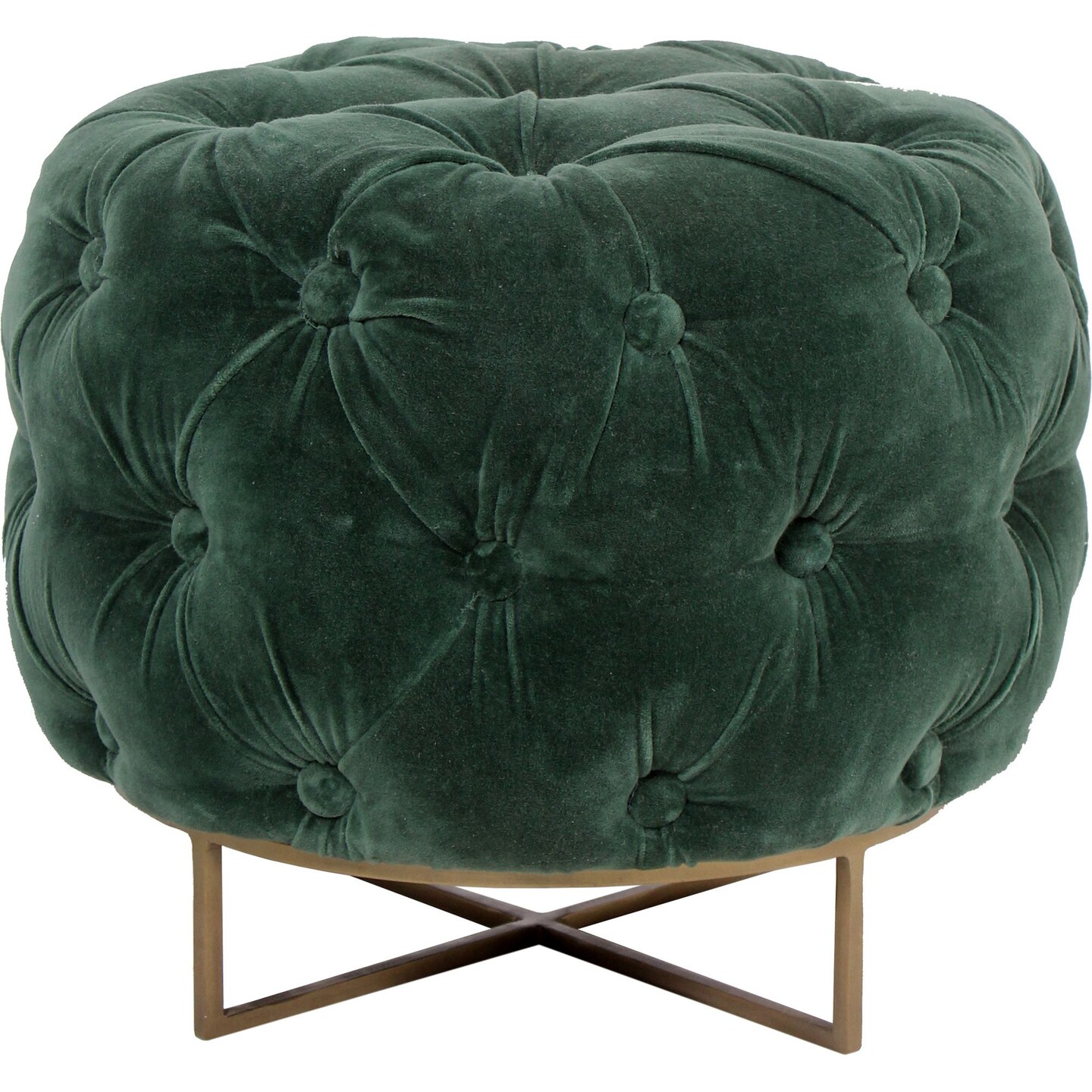 Signature Home Collection 19&#x22; Emerald Green and Gold Tufted Round Stool