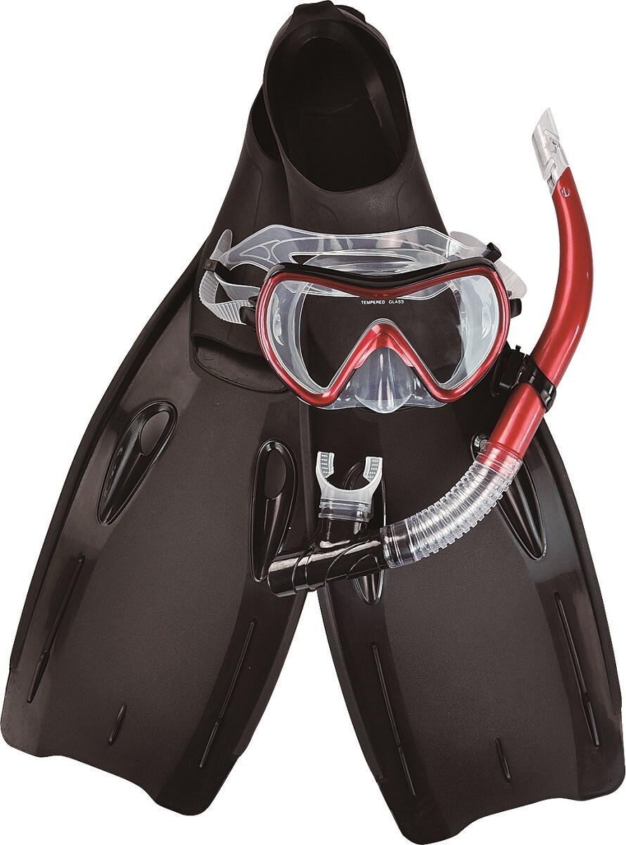 Pool Central 14+ Years - Red Swim Fins, Snorkel and Goggle Pool Set - Medium