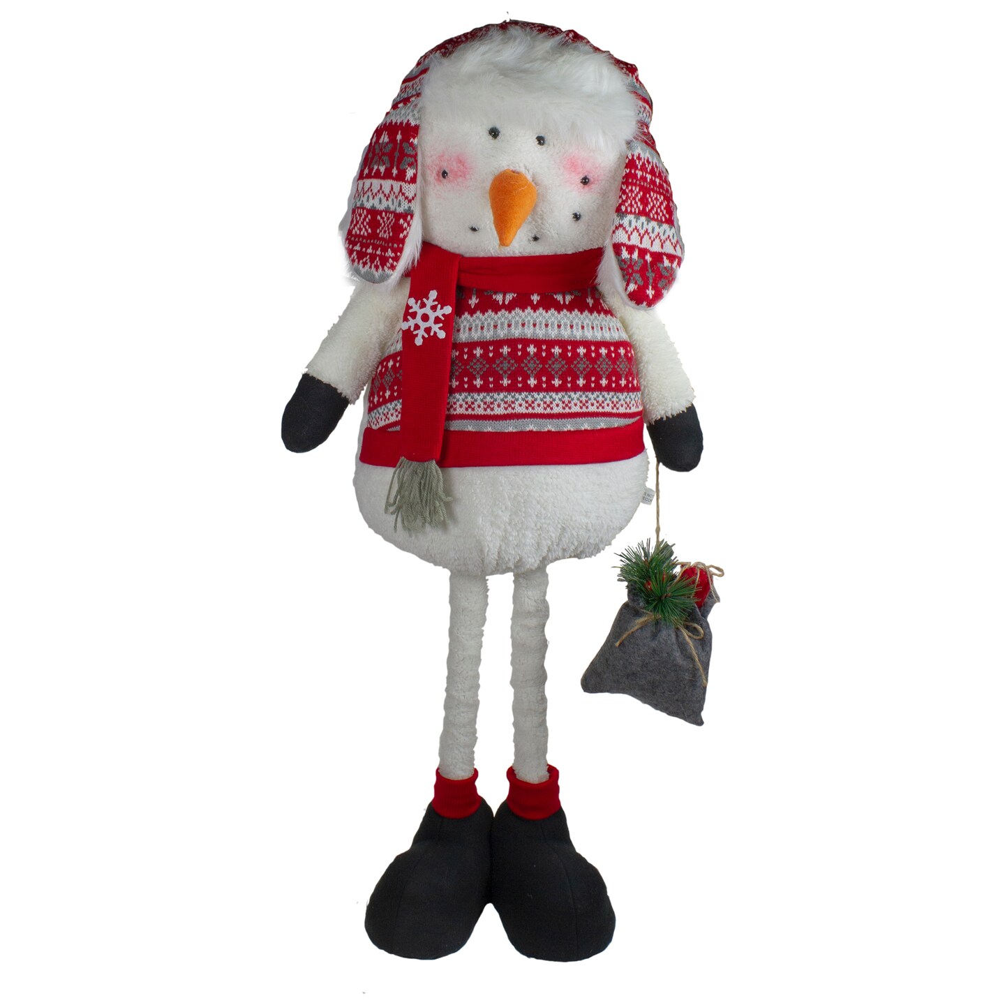 Northlight 33-Inch Red, White, and Gray Plush Christmas Snowman with Telescopic Legs