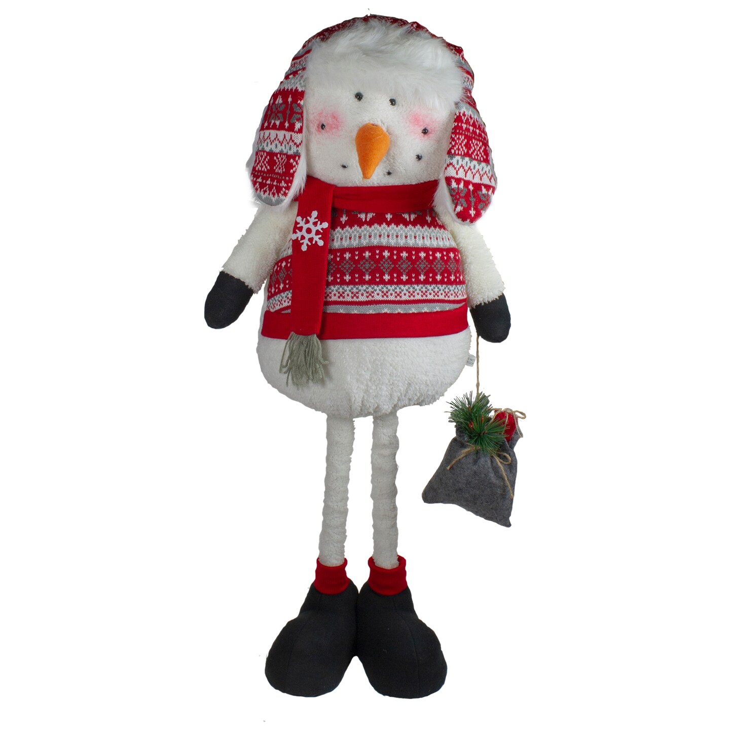 Northlight Plush Snowman with a Bag of Present and Telescopic Legs Christmas Figure - 33"