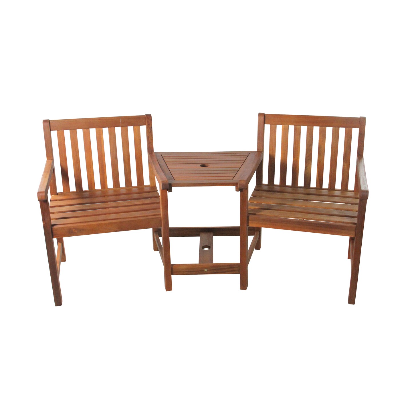 Northlight 3-Piece Brown Acacia Wood Jack and Jill Chair With Table Outdoor Patio Set 70"