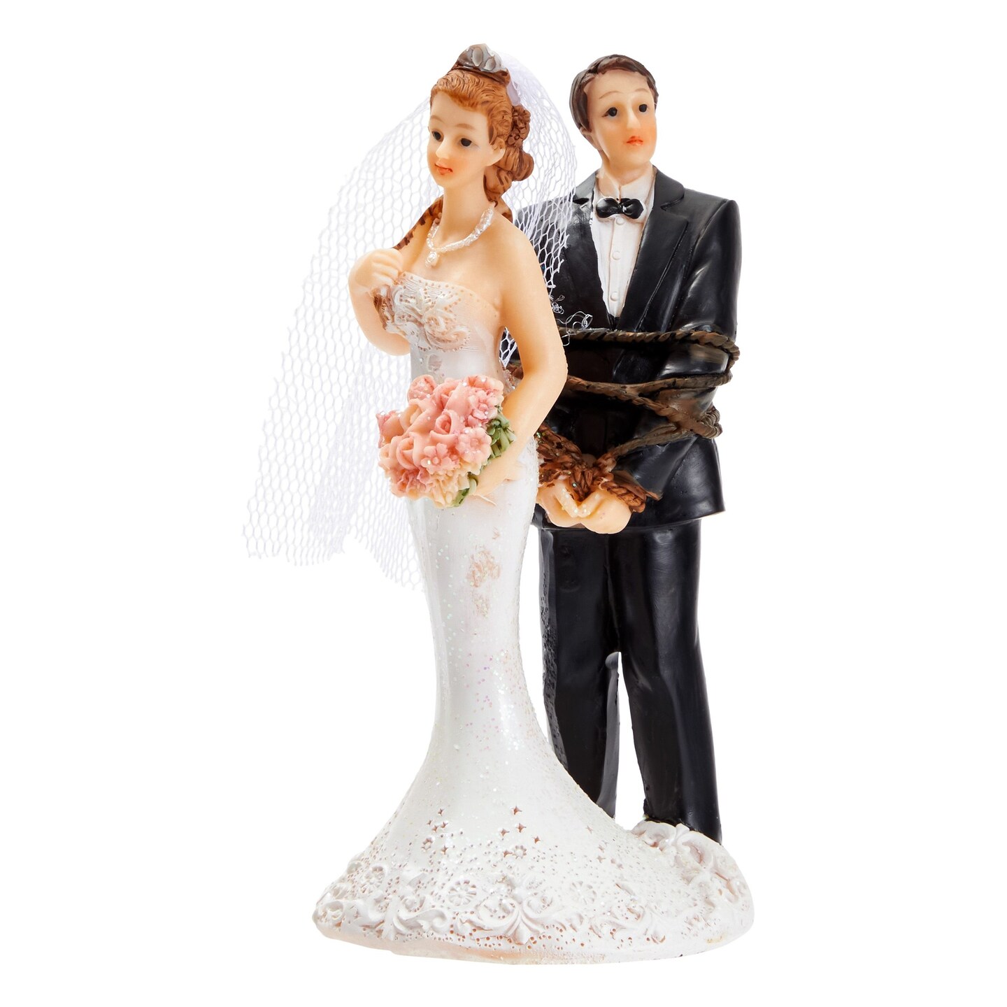 Funny Wedding Cake Topper, Bride Tied Up Groom Couple Figurine Decorations (2.6 x 4.6 x 2.3 In)